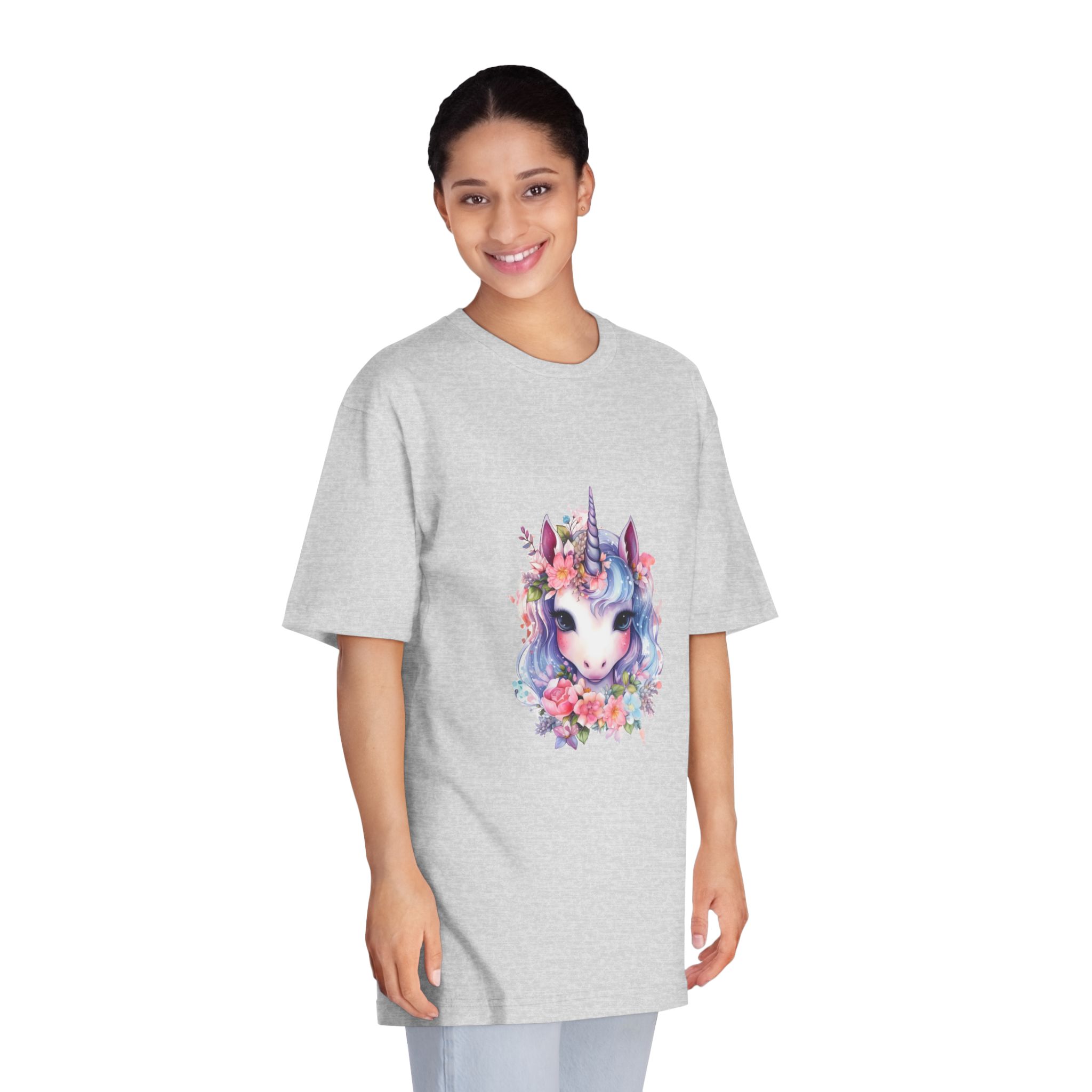 Cute Colorful Magic Unicorn With Flowers Watercolor Style (1) Copy Unisex Classic Crewneck T Shirt - Image 15