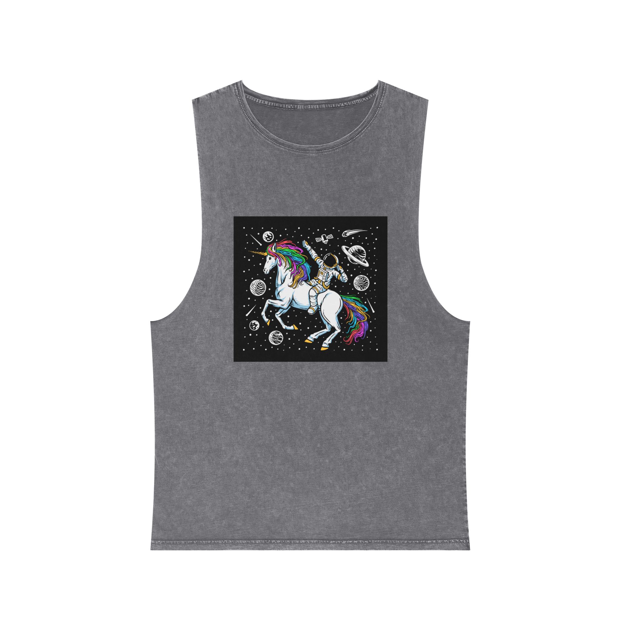 Astronaut Unicorn Unisex Stonewash Tank Top - Image 9