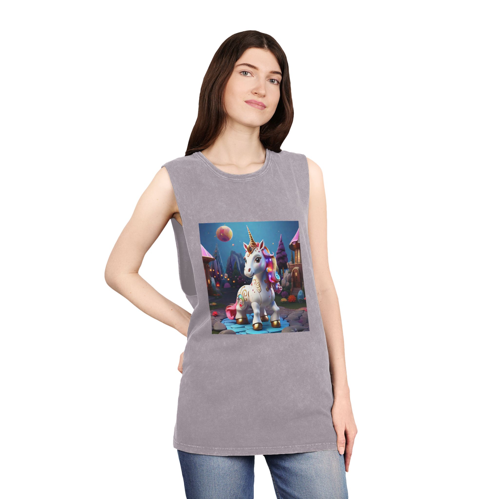 Animated Unicorn Children Generated By Ai (3) Unisex Stonewash Tank Top - Image 20