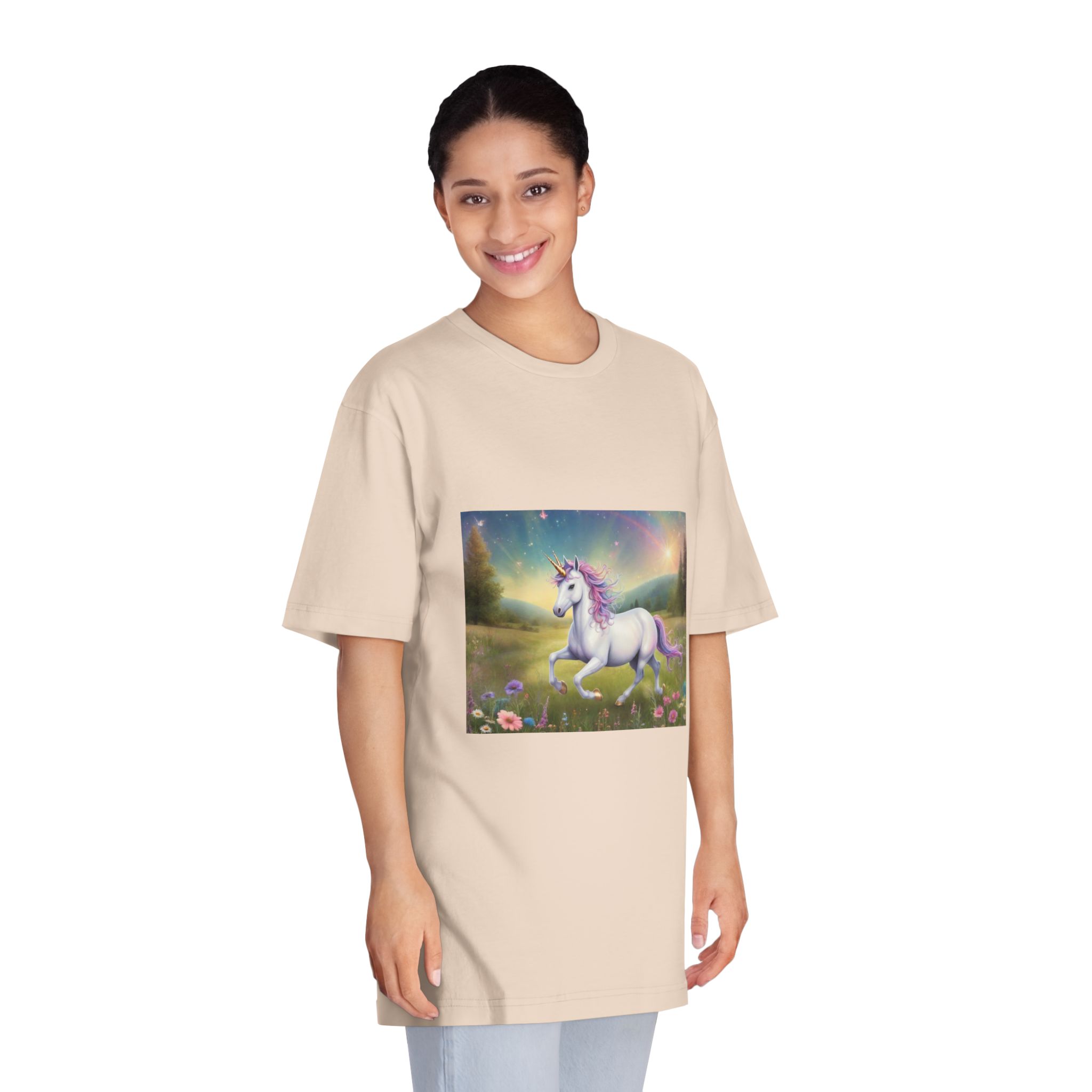 Beautiful Unicorn Running Magical Meadow Unicorn Background Images Whimsical Unicorn (7) Unisex Classic Crewneck T Shirt - Image 11