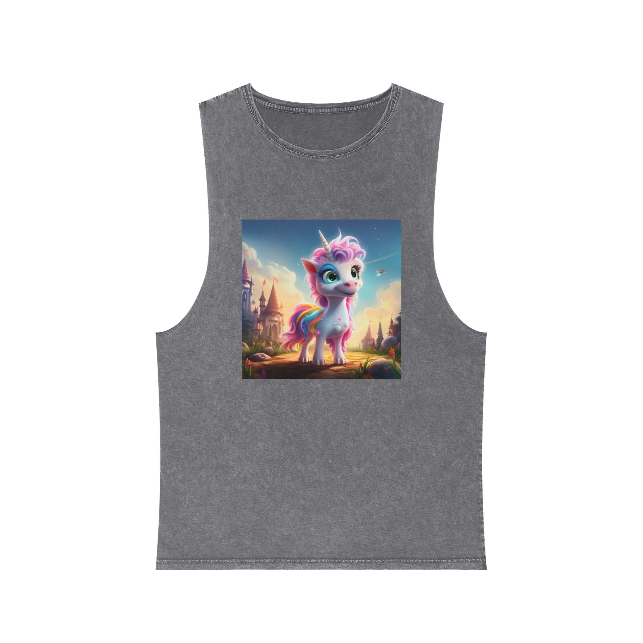 Unicorn Standing Rock Front Castle Generative Ai Unisex Stonewash Tank Top - Image 9