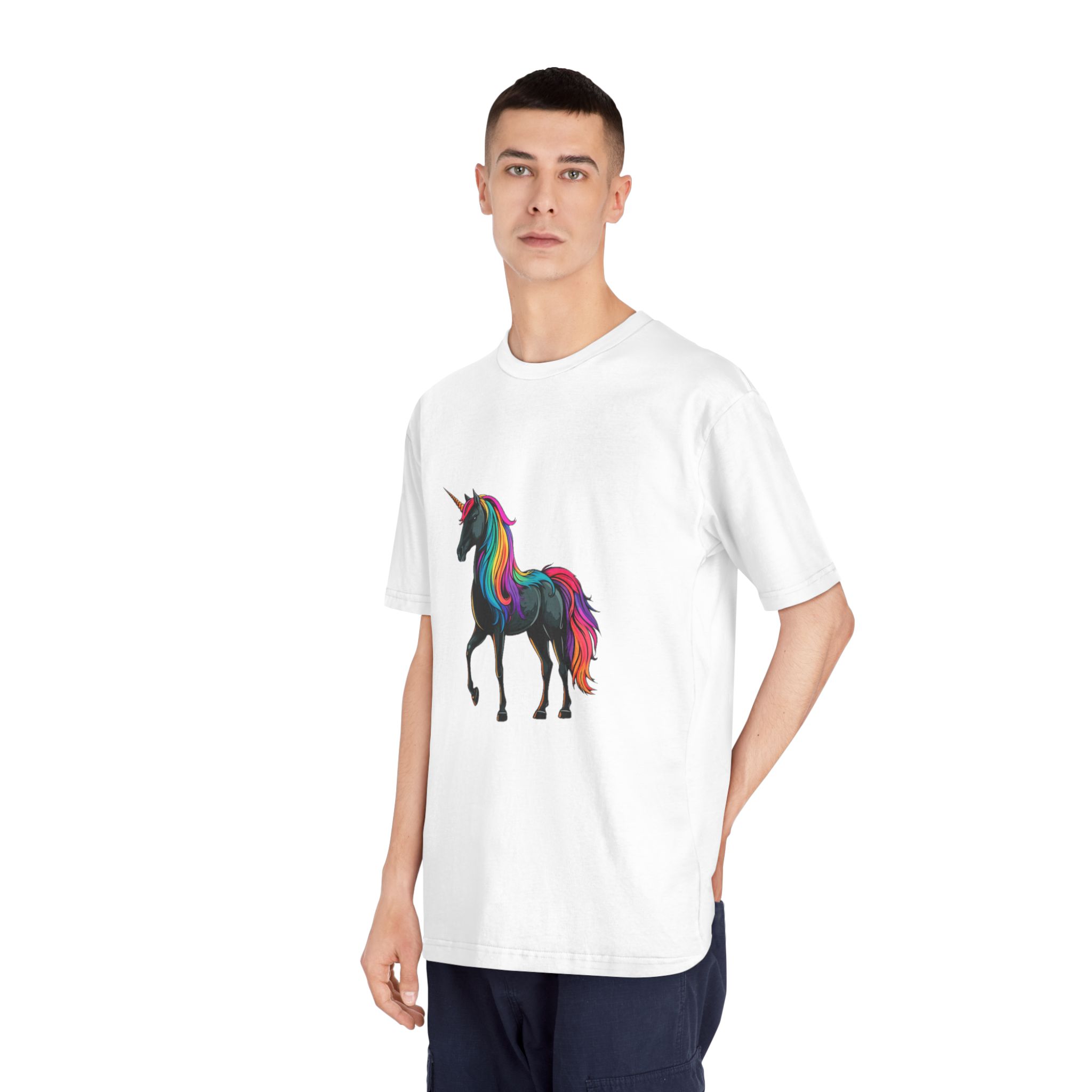 Cartoon Unicorn With Rainbow Mane Horn Generative Ai Unisex Classic Crewneck T Shirt - Image 4