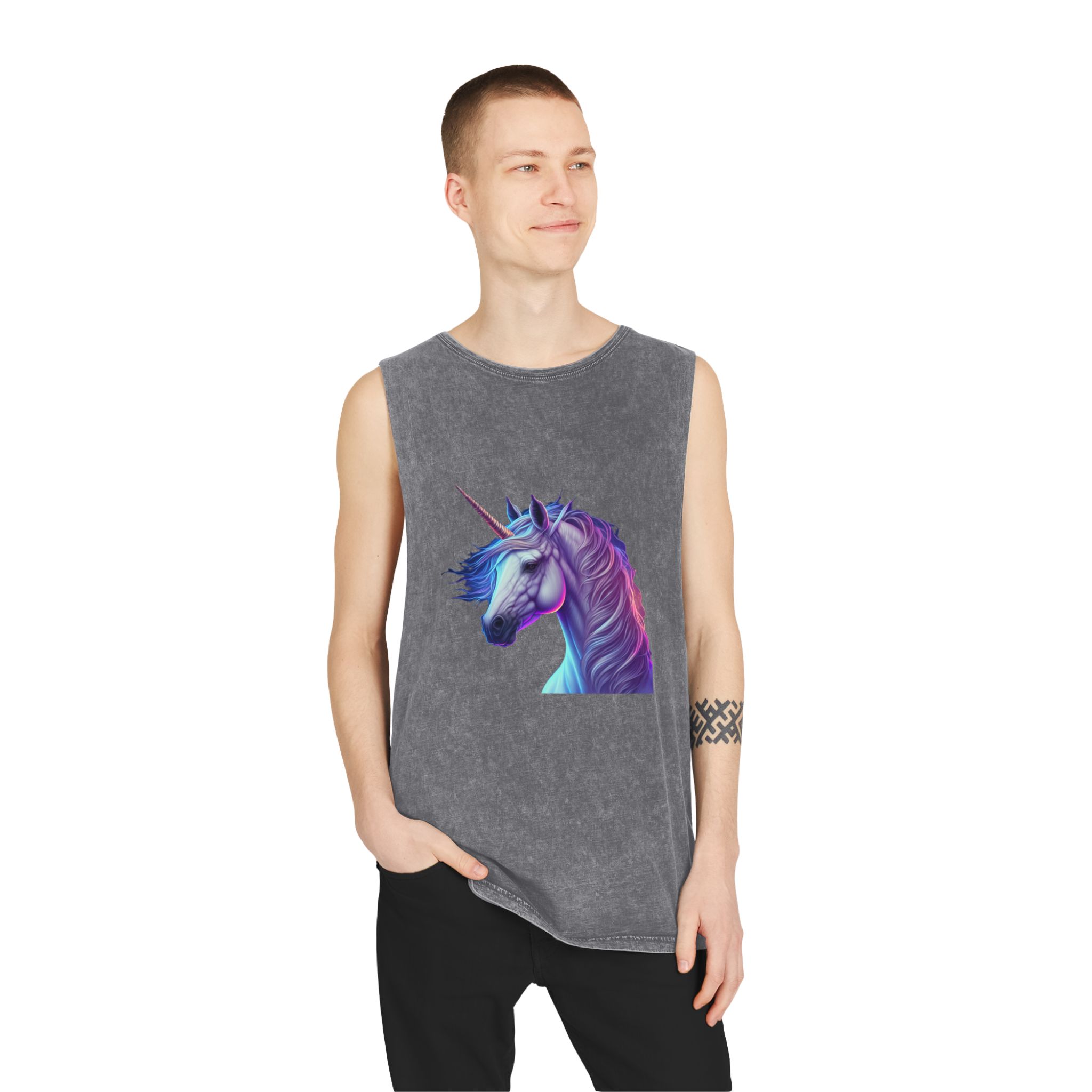 Adorable Colorful Unicorn Copy Unisex Stonewash Tank Top - Image 11
