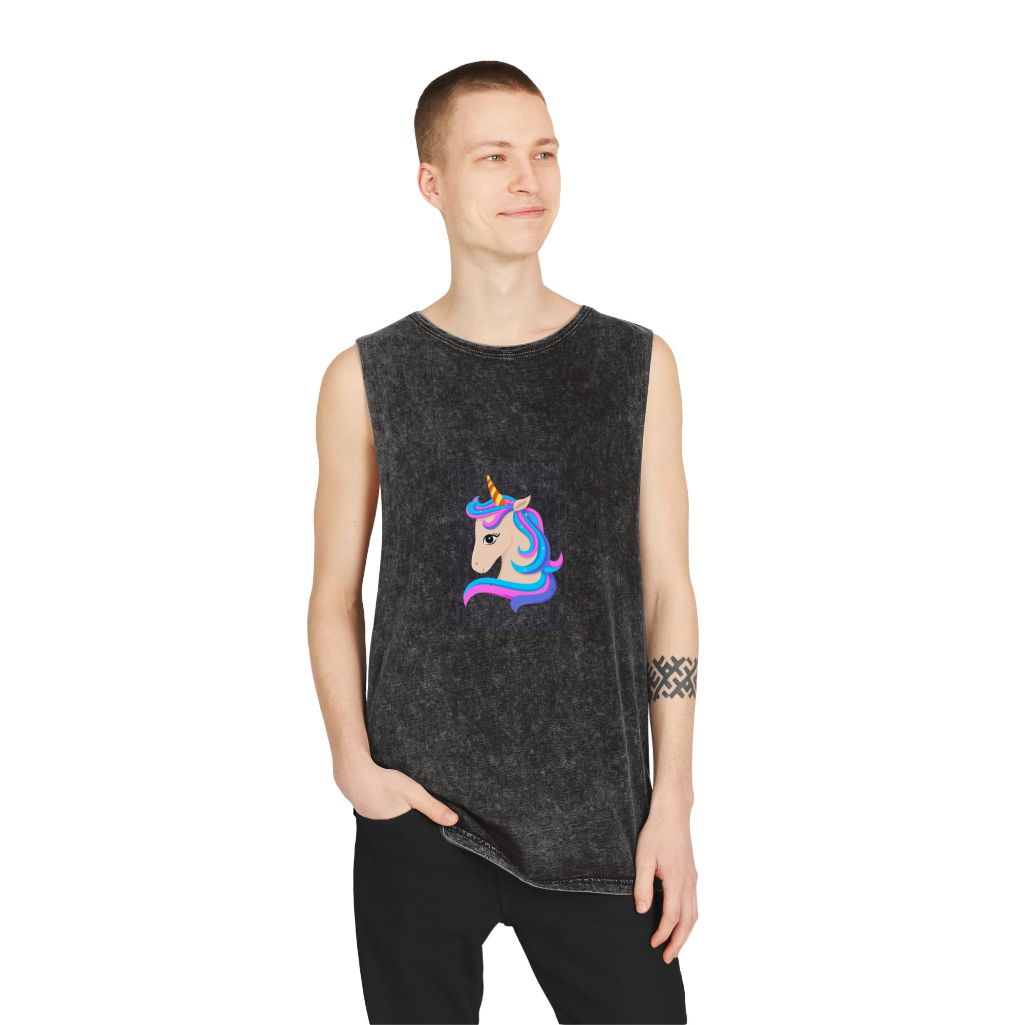 Cute Unicorn Unisex Stonewash Tank Top - Image 3