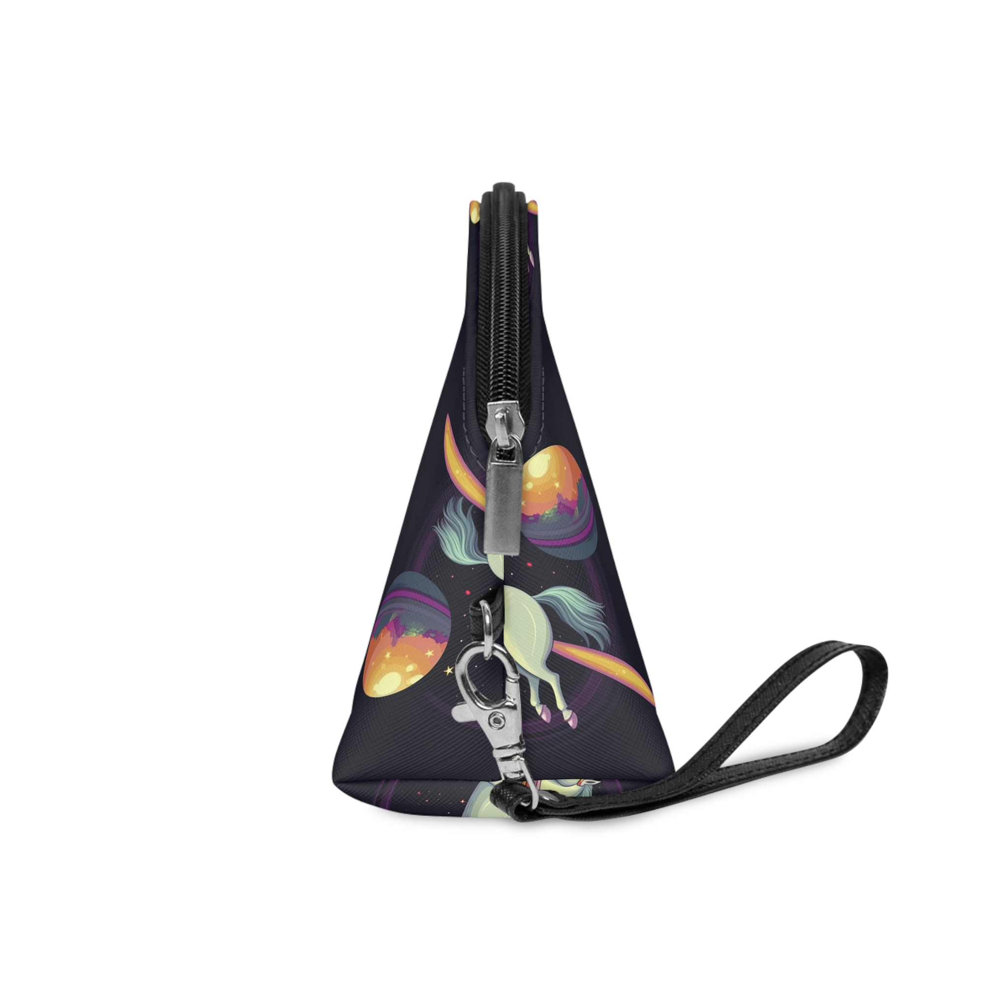 Unicorn With Long Tail Is Flying Through Circle With Moon Stars Makeup Bag - Image 3