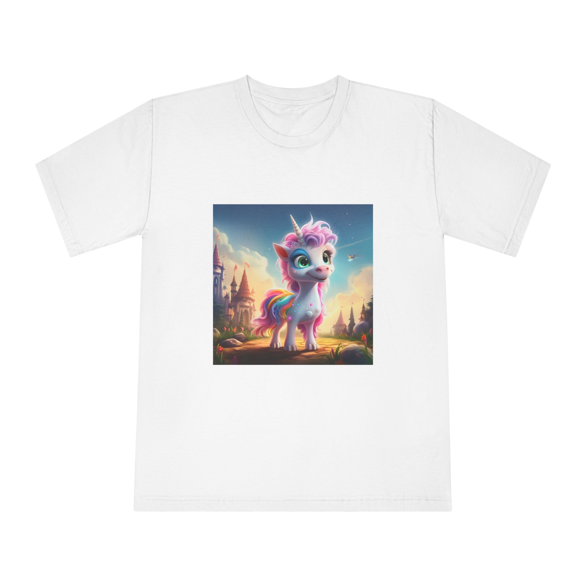 Unicorn Standing Rock Front Castle Generative Ai Unisex Classic Crewneck T Shirt