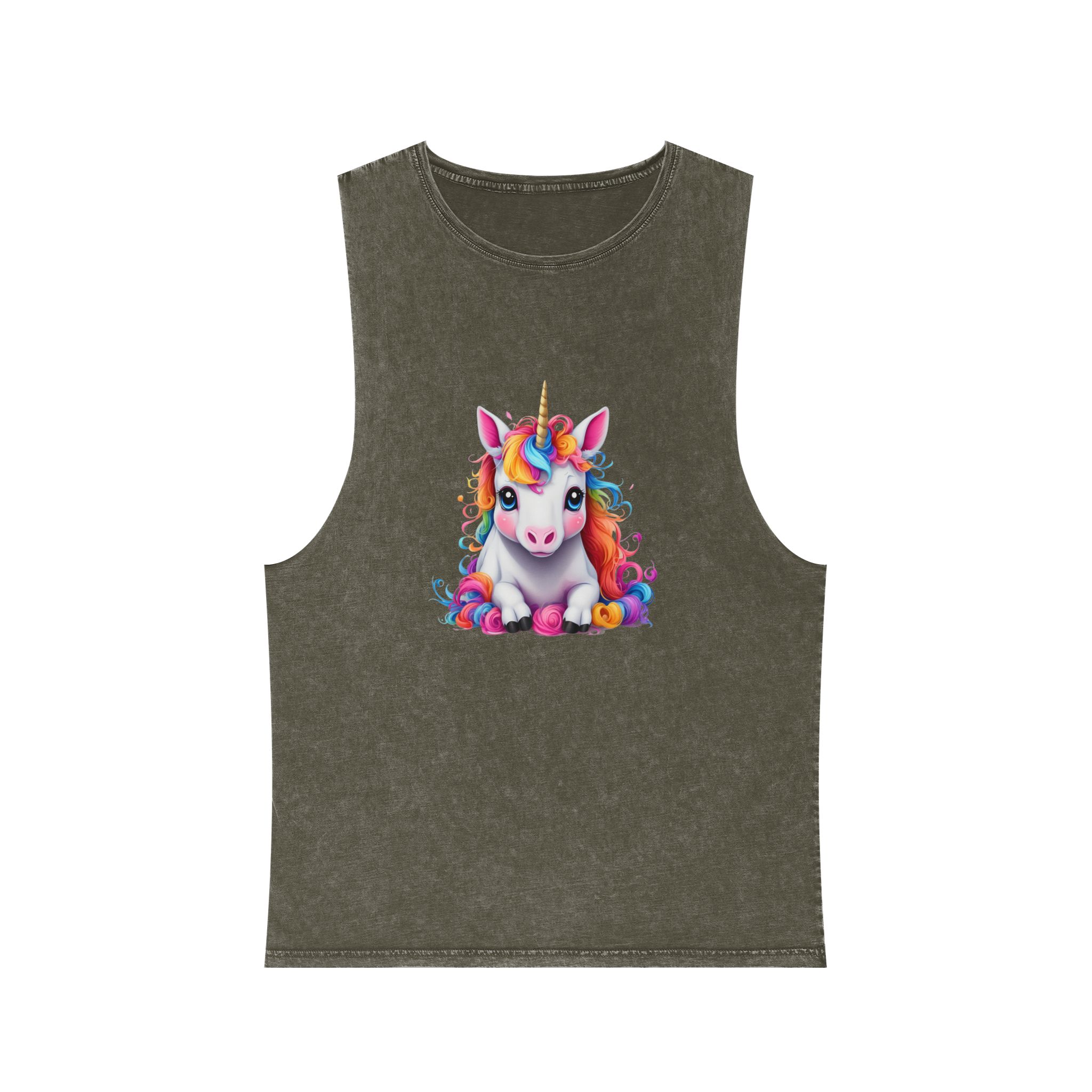 Cute Unicorn With Colorful Hair Isolated White Background Unisex Stonewash Tank Top - Image 5