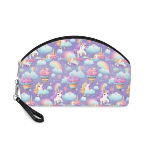 Playful Unicorns Flowers Clouds Rainbows Ice Creams Pastel Background (21) Makeup Bag