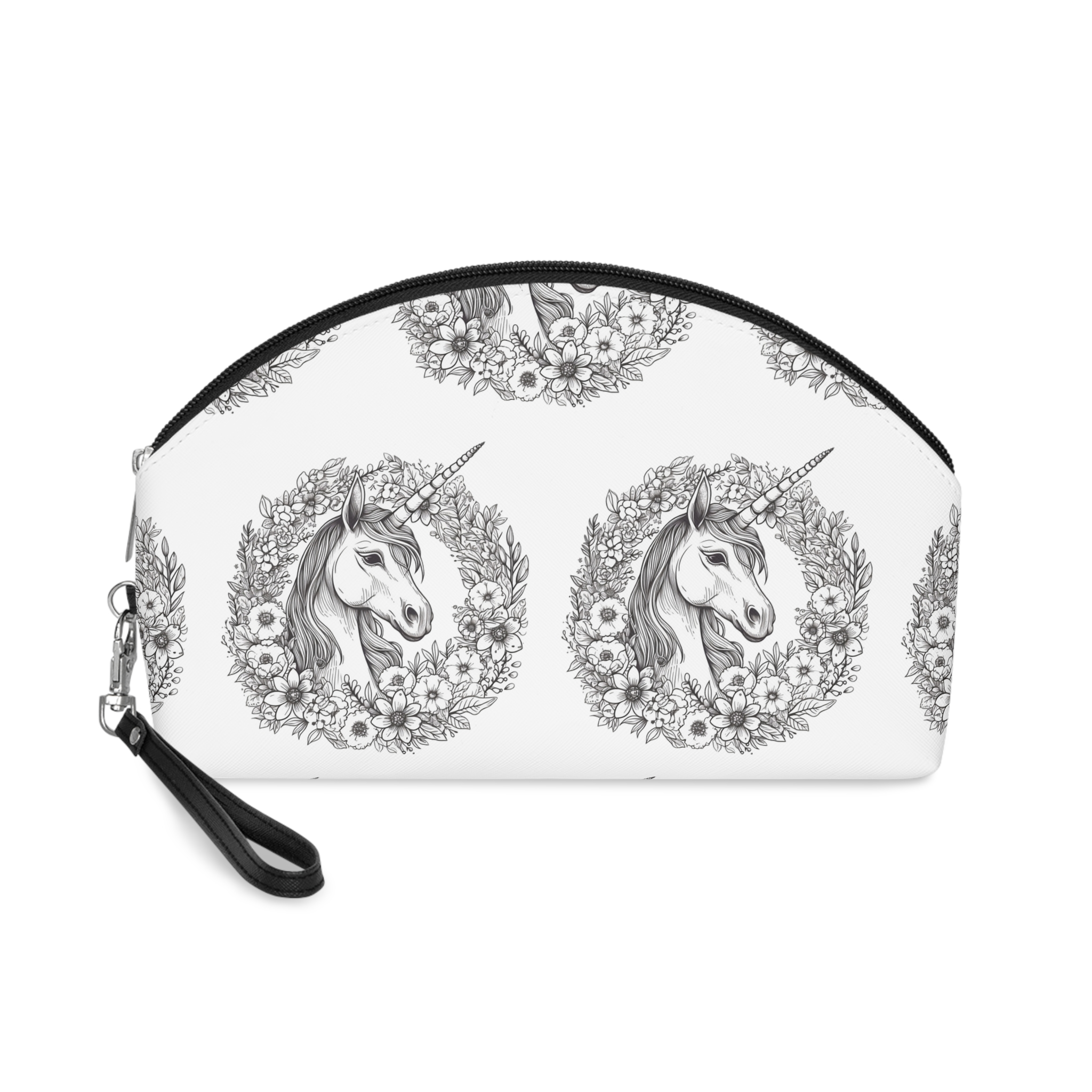 Unicorn With Horn Flowers Wreath Generative Ai Makeup Bag