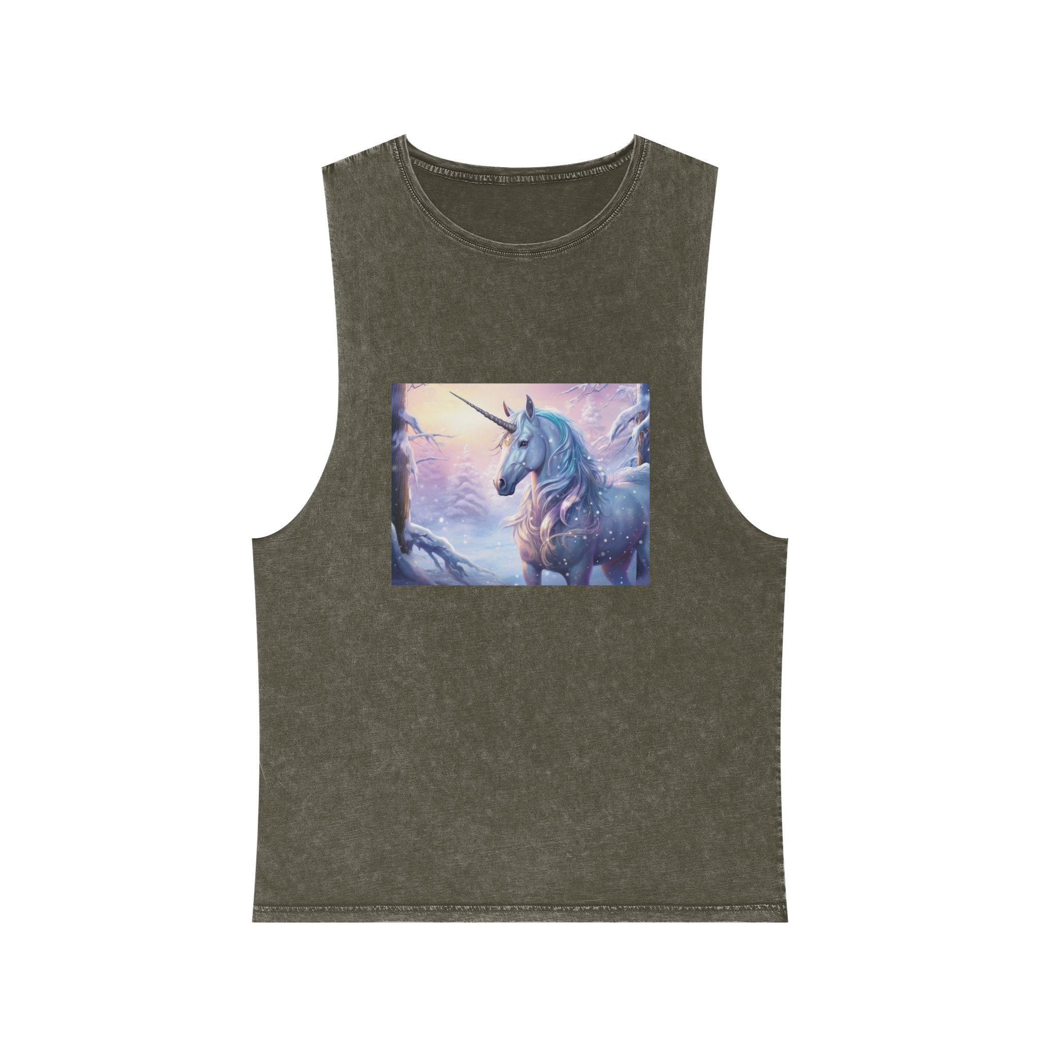 Unicorn Snow With Pink Sky Background Generative Ai Unisex Stonewash Tank Top - Image 5