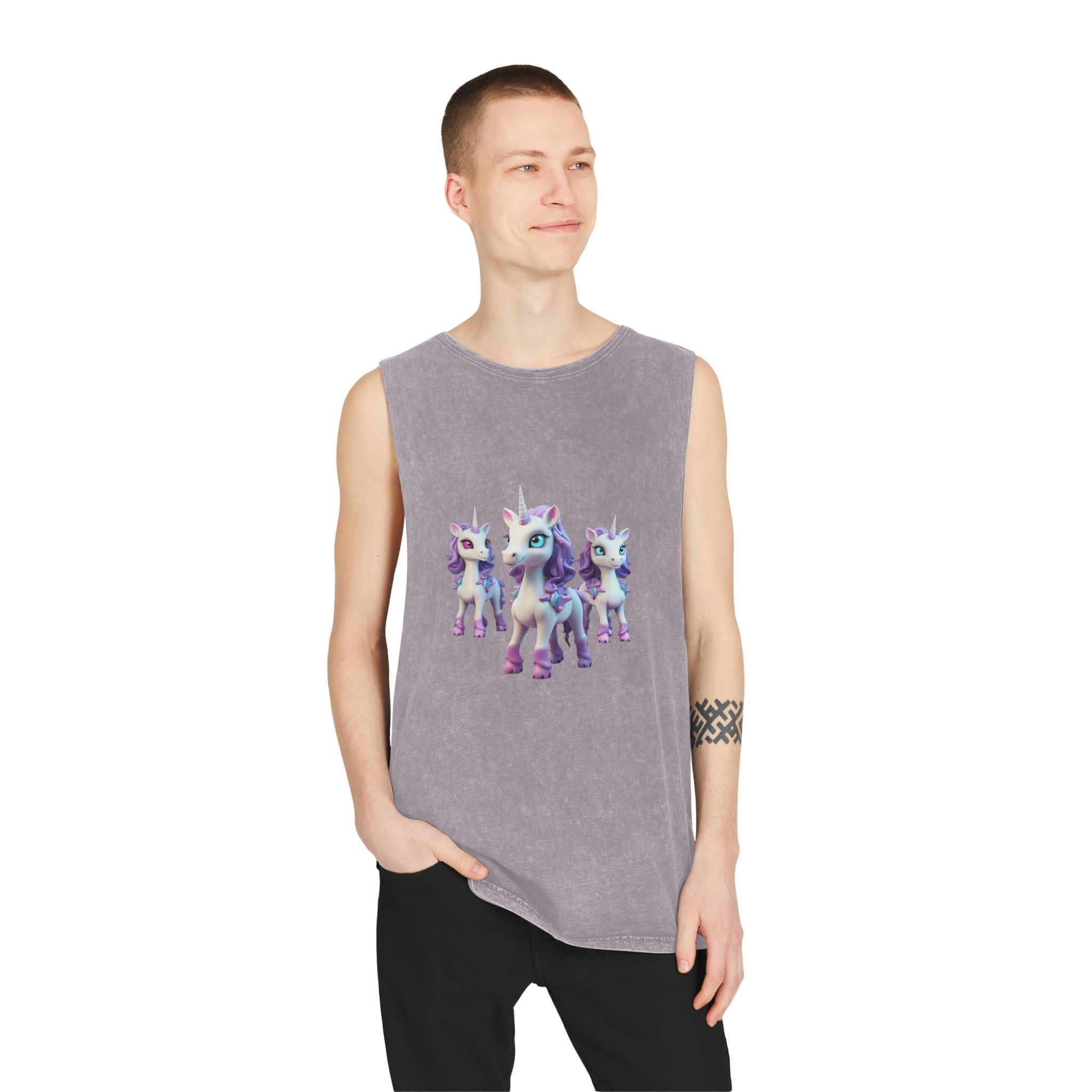 Mythical Unicorn Kids Figurine Style (2) Unisex Stonewash Tank Top - Image 19