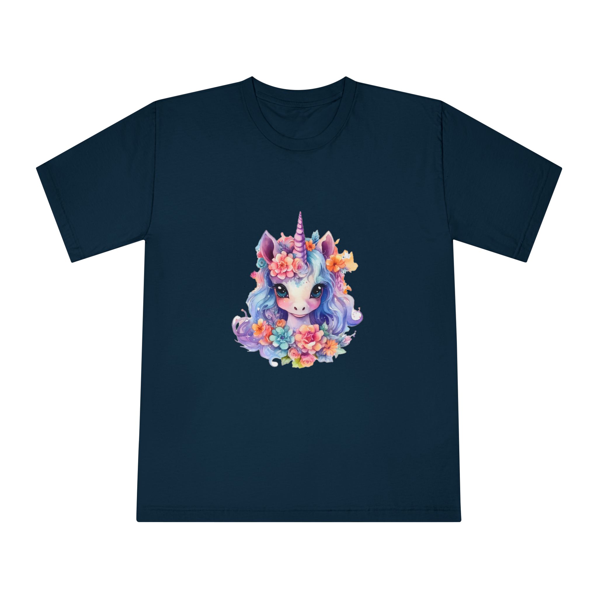 Cute Colorful Magic Unicorn With Flowers Watercolor Style (9) Unisex Classic Crewneck T Shirt - Image 17