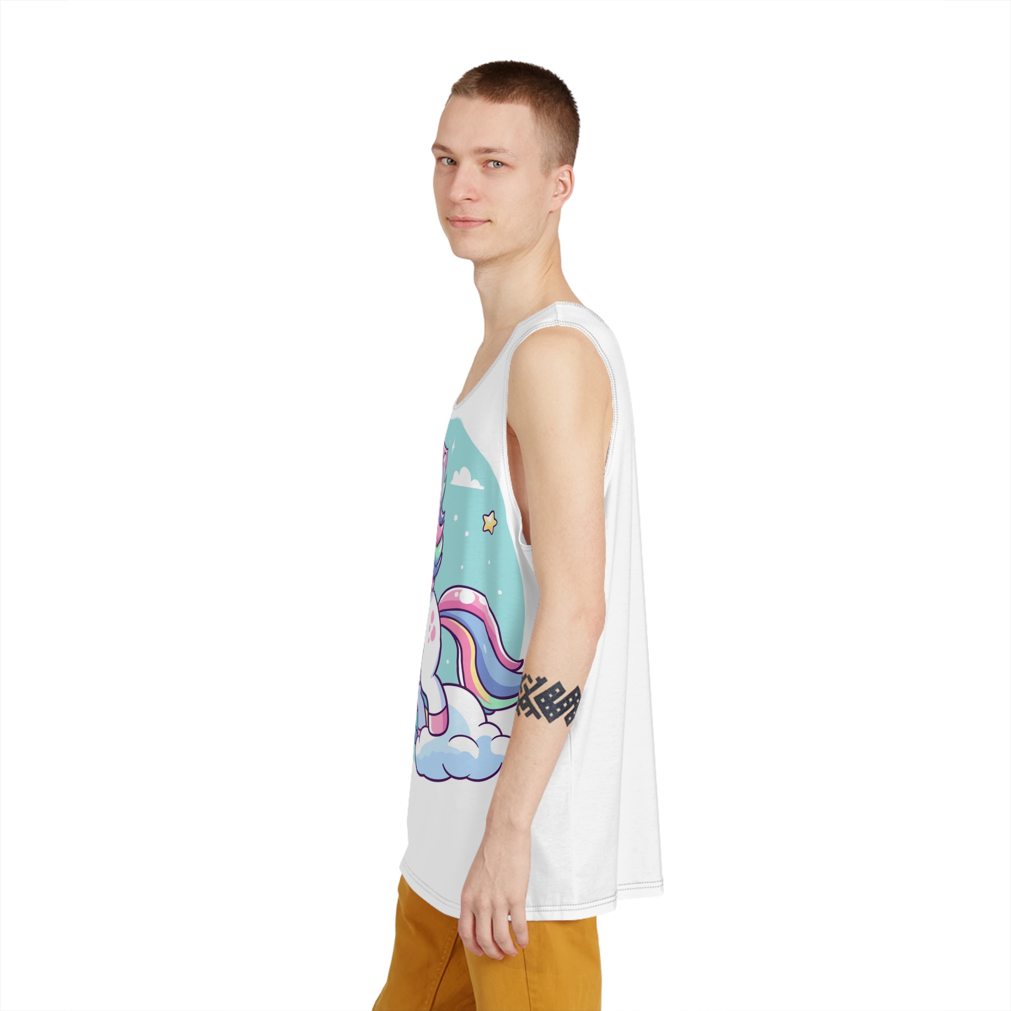 Cartoon Unicorn With Rainbow Its Tail Mens Tank Aop