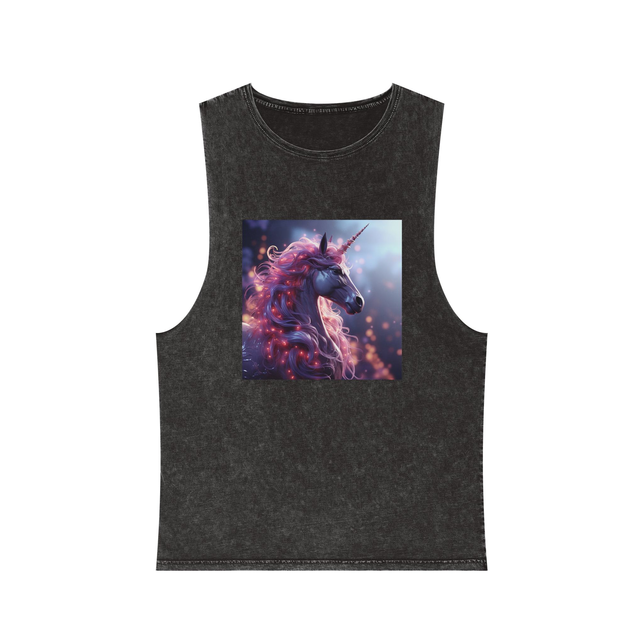 Pink 3d Mythical Unicorn With Lights Mane Unisex Stonewash Tank Top