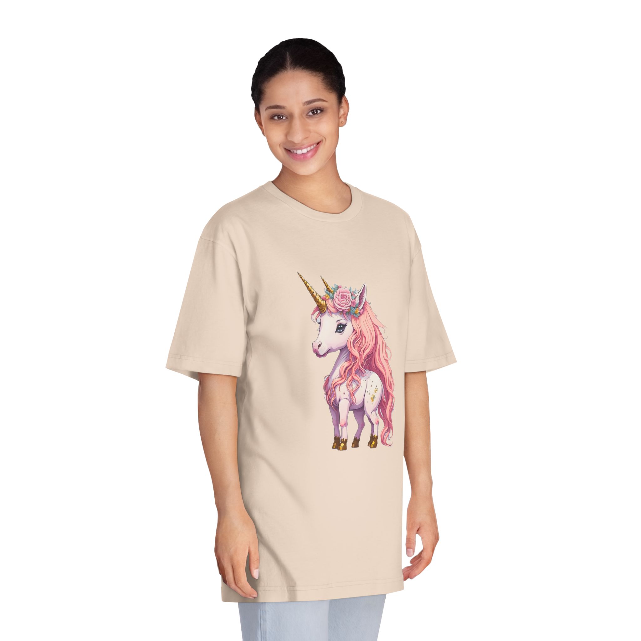 Pink Baby Unicorn Cartoon With Gold Horn Generative Ai Unisex Classic Crewneck T Shirt - Image 11