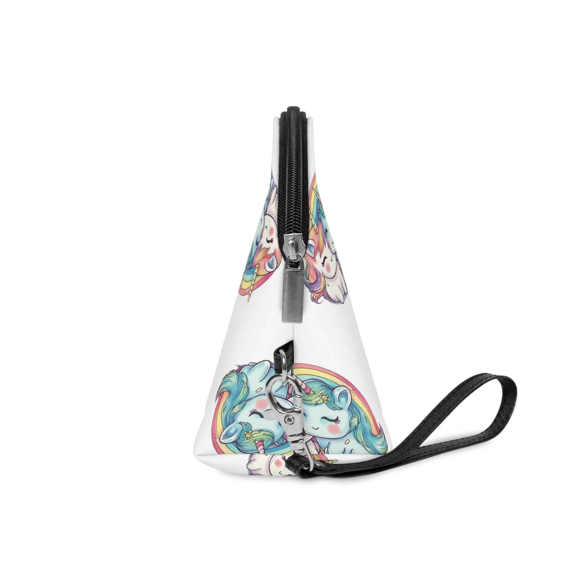 Pair Adorable Light Blue Pink Unicorns Isolated Rainbow Colors Background (1) Makeup Bag - Image 3