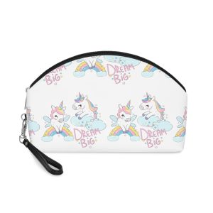 Cute Funny Unicorns Rainbow Beautiful Trend Baby Print Vector Illustration Dream Big Letters Makeup Bag