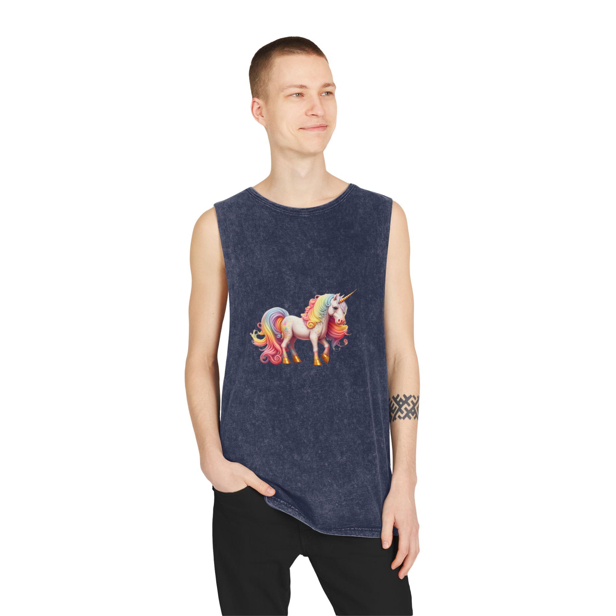 Cute Rainbow Unicorn Rainbow Colors Hair Fantasy Magic Unicorn Generative Ai Unisex Stonewash Tank Top - Image 15