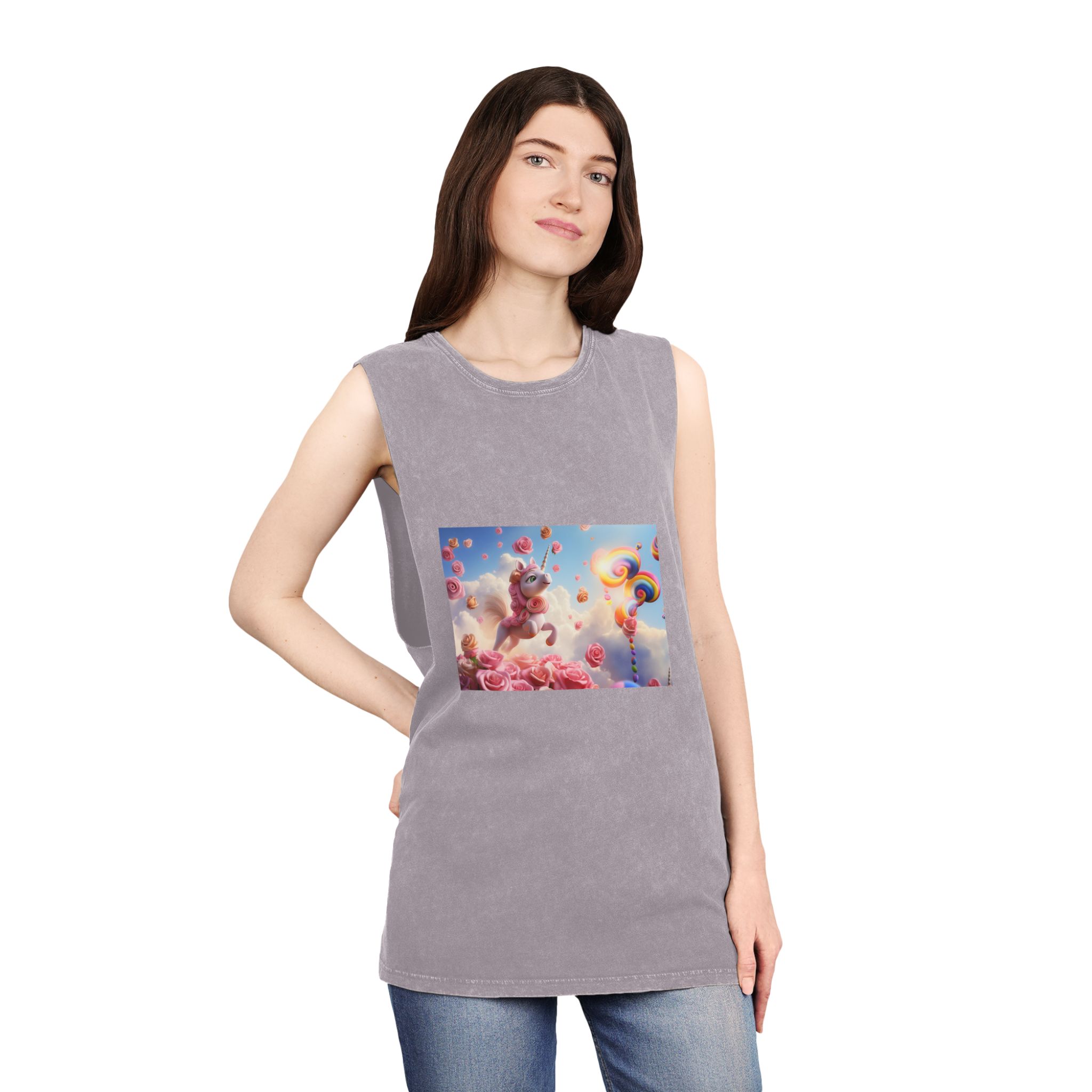 There Is Unicorn That Is Flying Through Air With Roses Generative Ai Unisex Stonewash Tank Top - Image 20