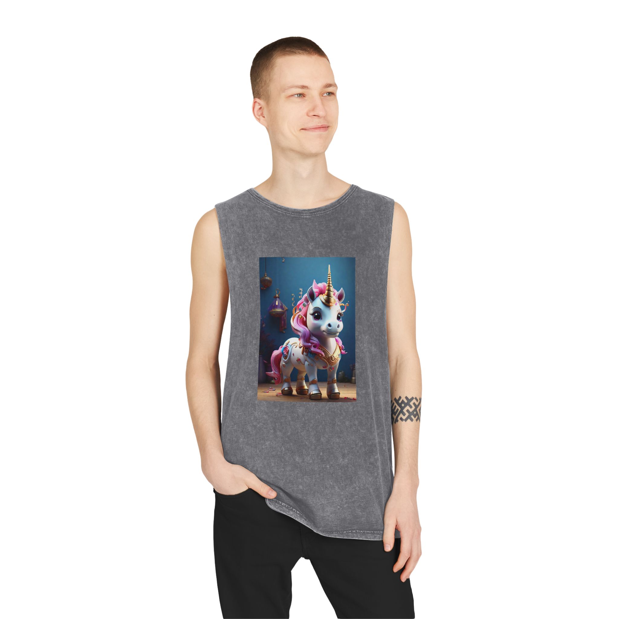 Animated Unicorn Children Generated By Ai (17) Unisex Stonewash Tank Top - Image 11