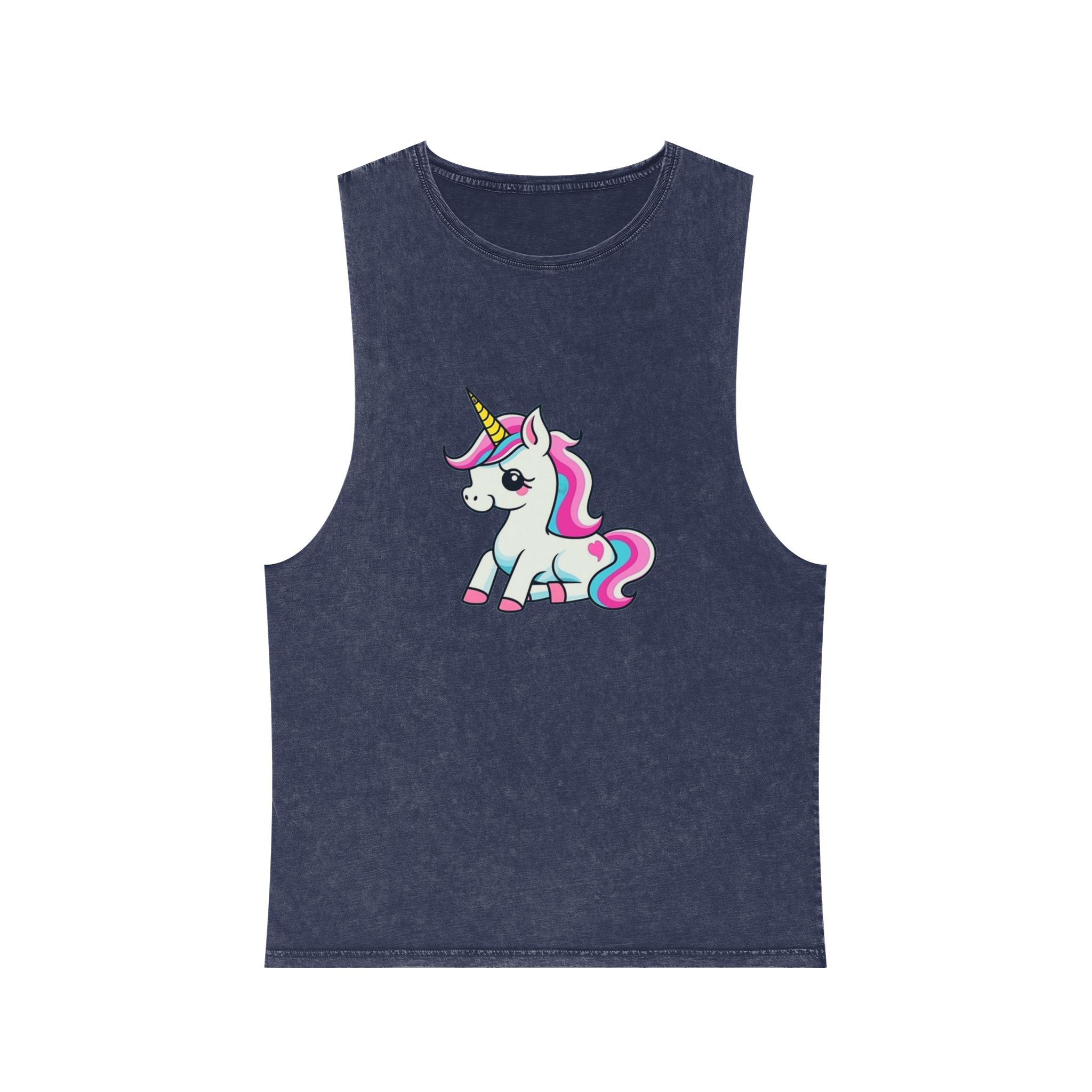 Cartoon Unicorn With Pink Mane Stars Blue Background Generative Ai Unisex Stonewash Tank Top - Image 13