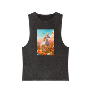 Image White Unicorn Running Through Field Wildflowers Generative Ai Unisex Stonewash Tank Top