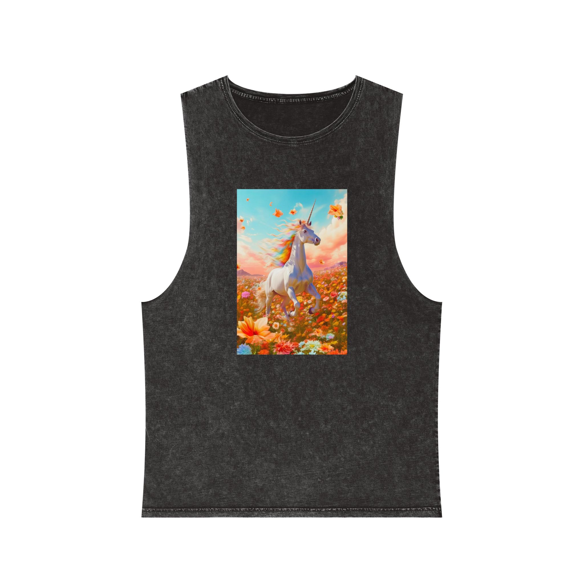 Image White Unicorn Running Through Field Wildflowers Generative Ai Unisex Stonewash Tank Top