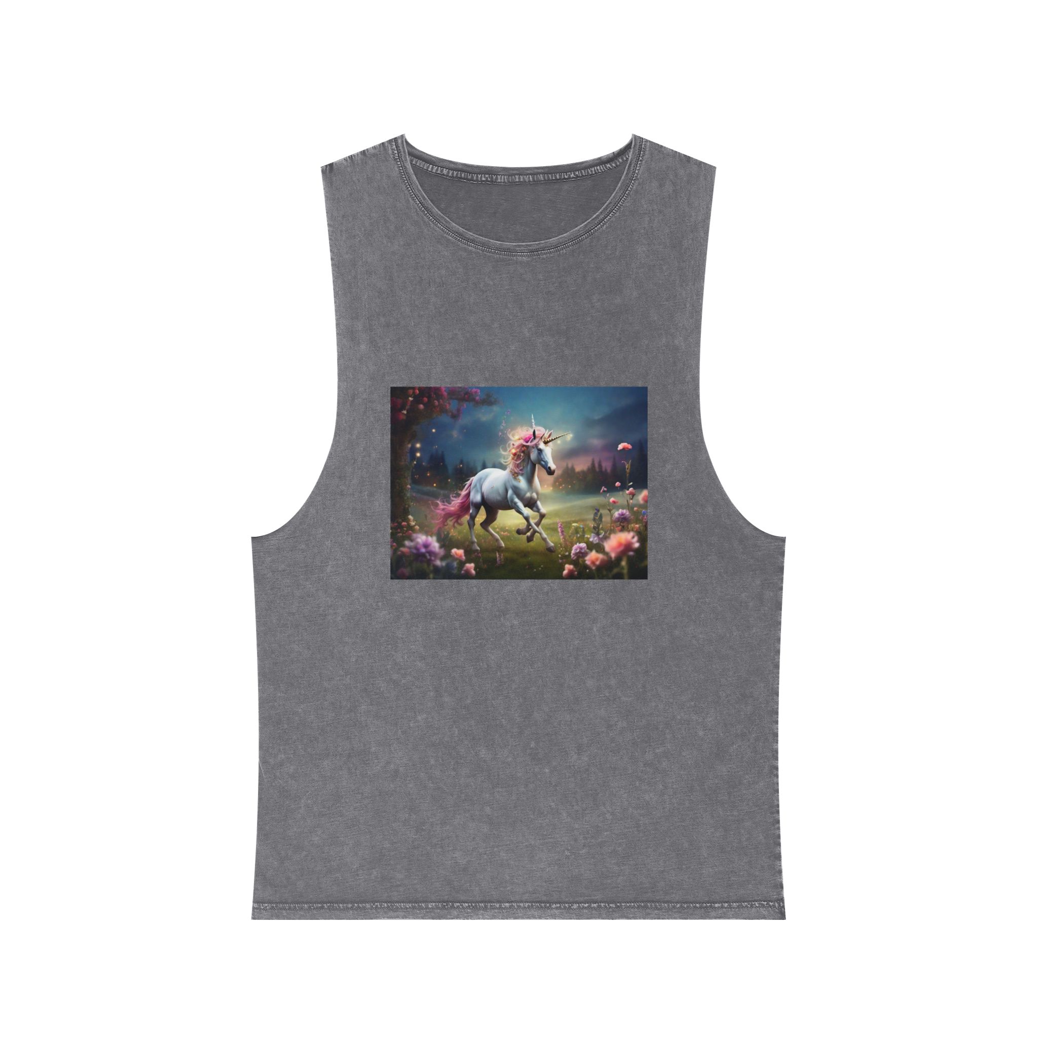 Beautiful Unicorn Running Magical Meadow Unicorn Background Images Whimsical Unicorn (36) Unisex Stonewash Tank Top - Image 9
