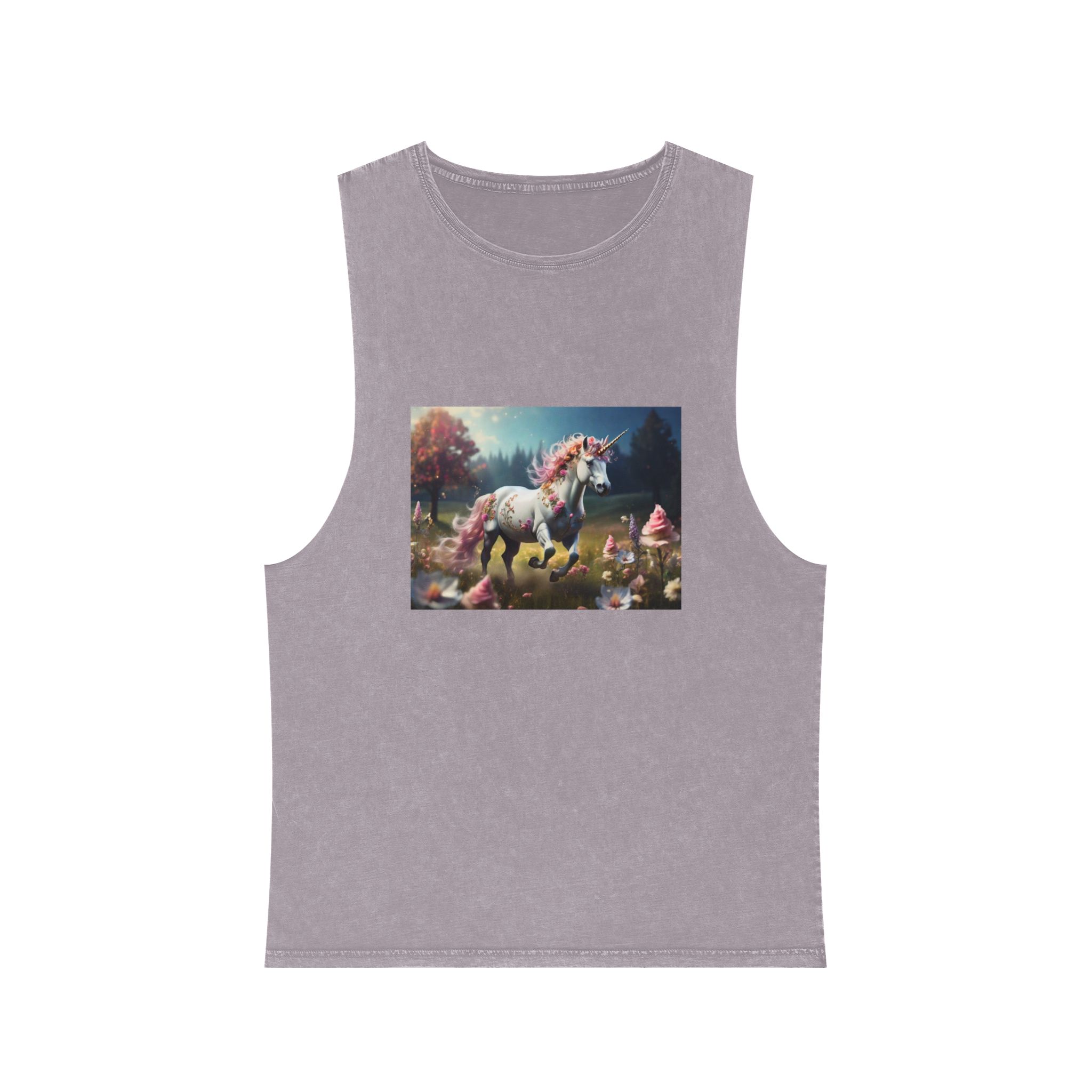 Beautiful Unicorn Running Magical Meadow Unicorn Background Images Whimsical Unicorn (27) Unisex Stonewash Tank Top - Image 17