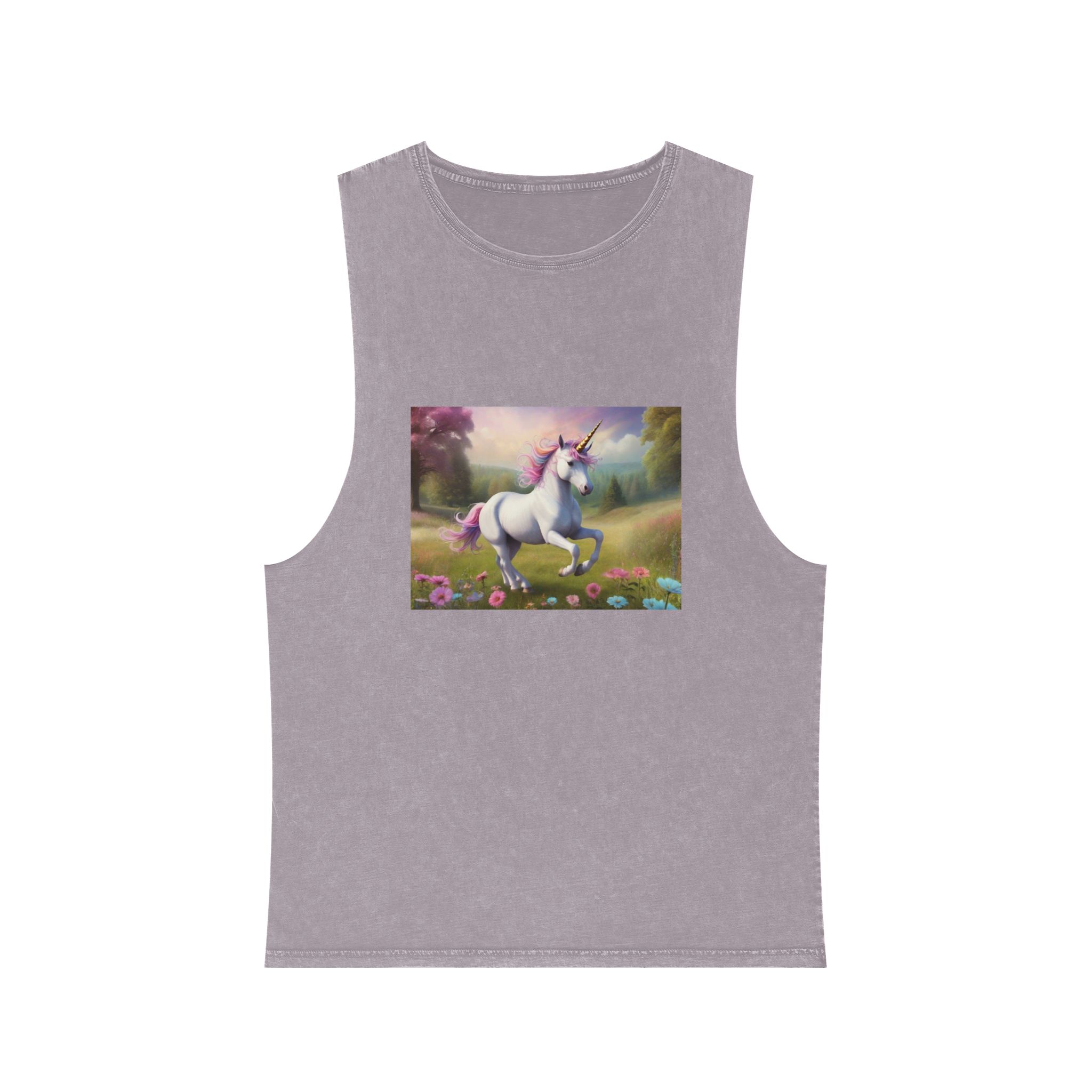 Beautiful Unicorn Running Magical Meadow Unicorn Background Images Whimsical Unicorn (85) Unisex Stonewash Tank Top - Image 17