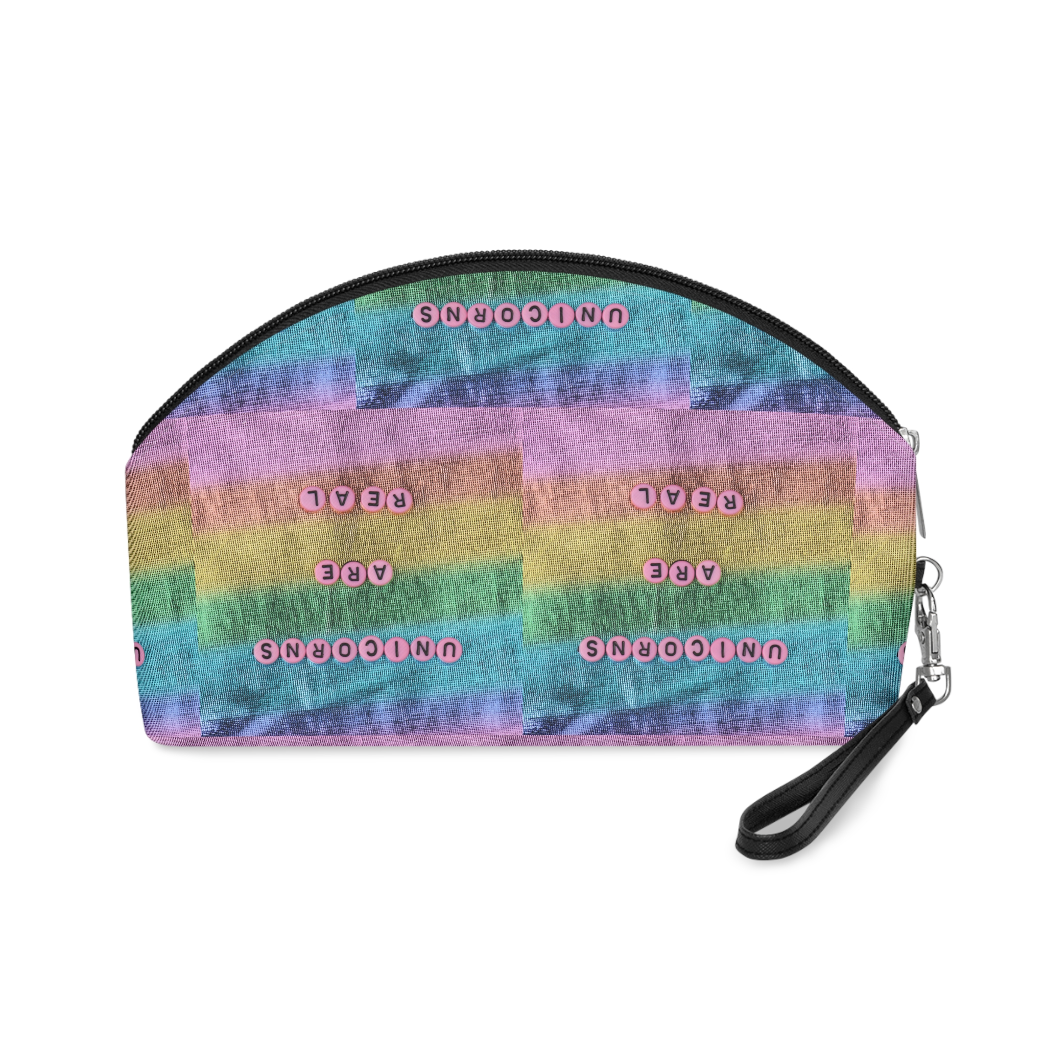 Pink Unicorns Are Real Beads Message Typography Makeup Bag - Image 2