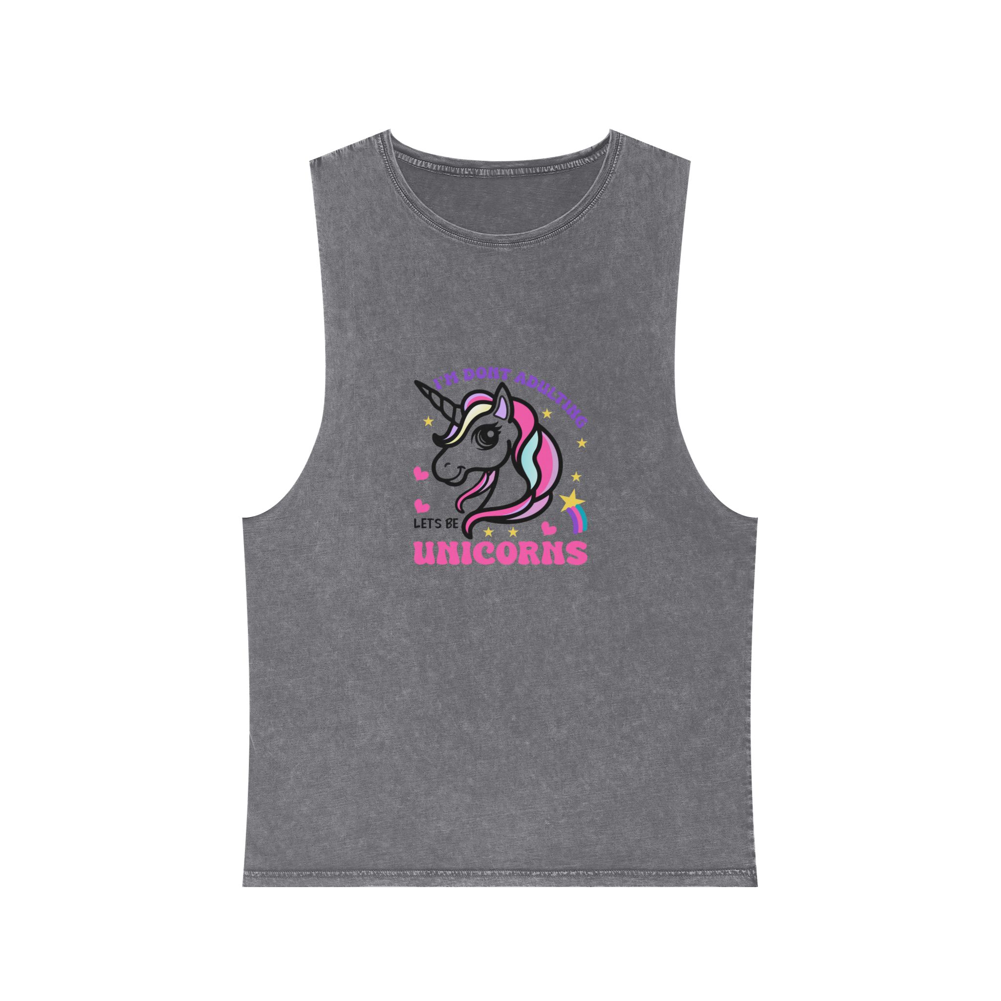 Cute Unicorn Illustration With Rainbow Stars Hearts Unisex Stonewash Tank Top - Image 9