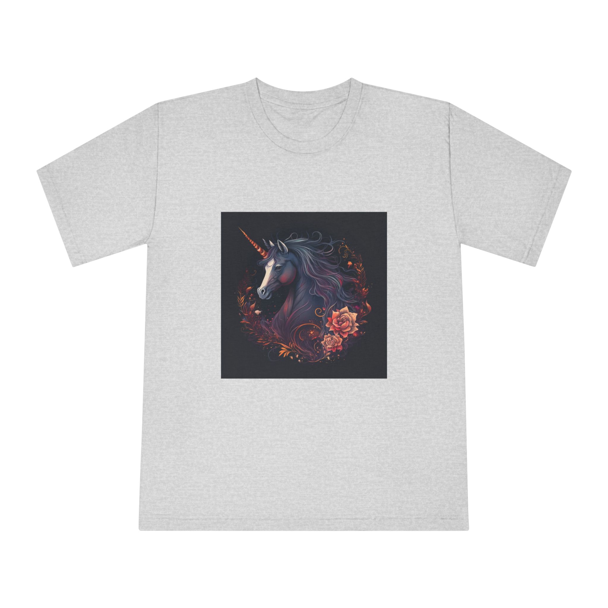 Unicorn With Long Mane Flowers Dark Background Generative Ai Unisex Classic Crewneck T Shirt - Image 13