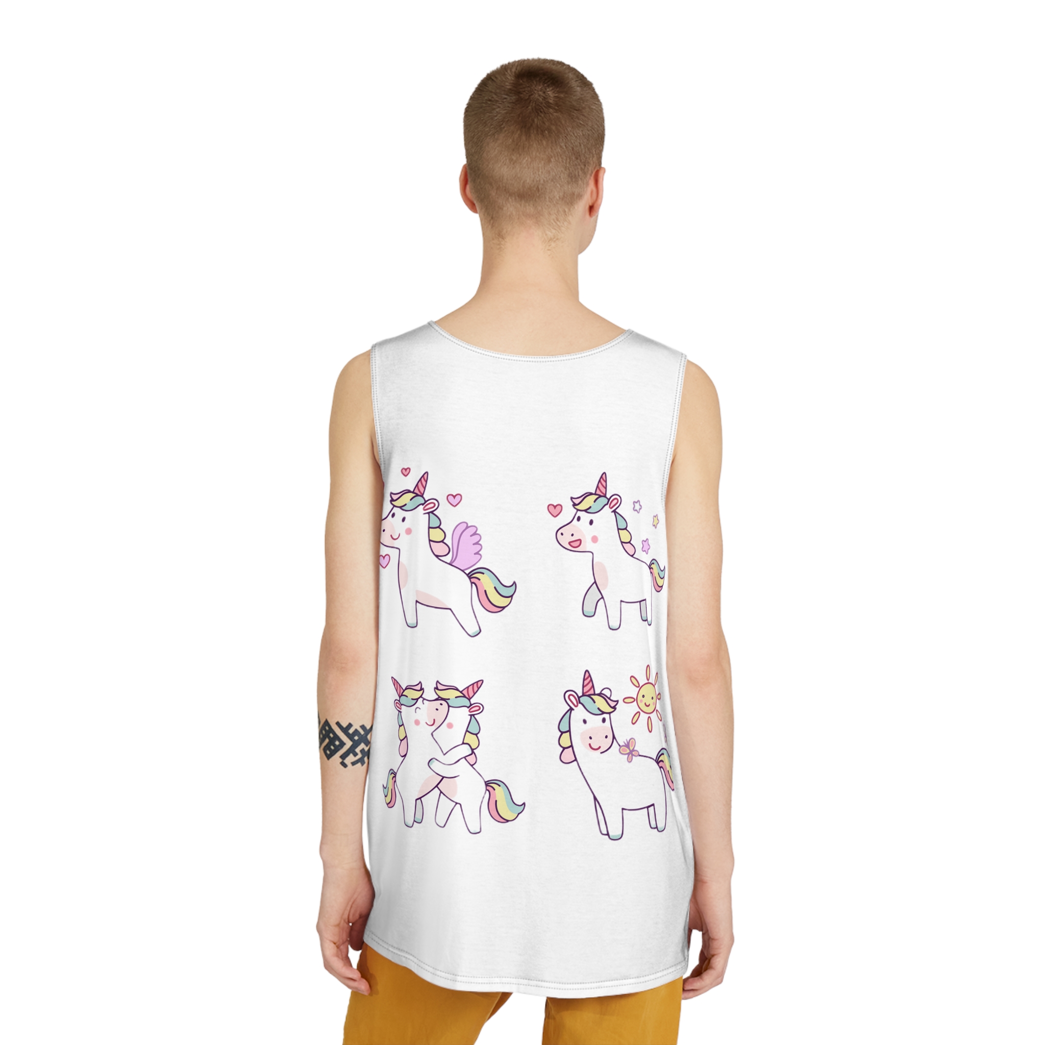 Set of Cute Hand Drawn Unicorns Feeling Love Embracing Walking With Butterflies 181306 Mens Tank Aop - Image 4