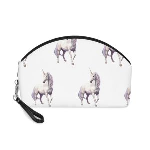 Unicorn Standing Field Flowers With Mountains Background Generative Ai Makeup Bag