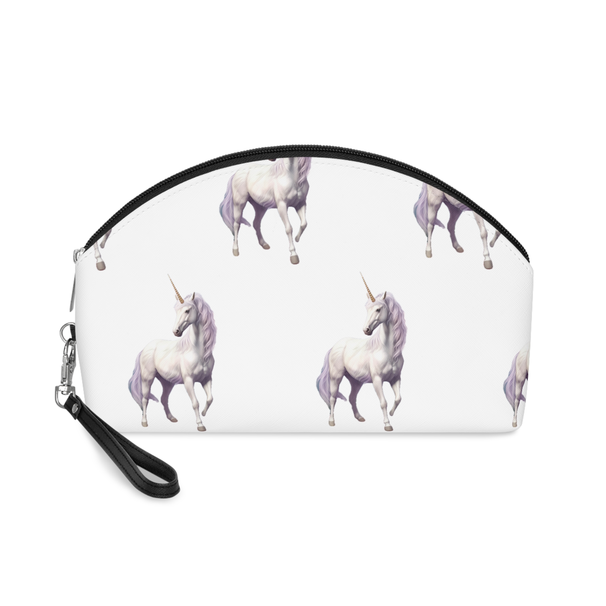 Unicorn Standing Field Flowers With Mountains Background Generative Ai Makeup Bag