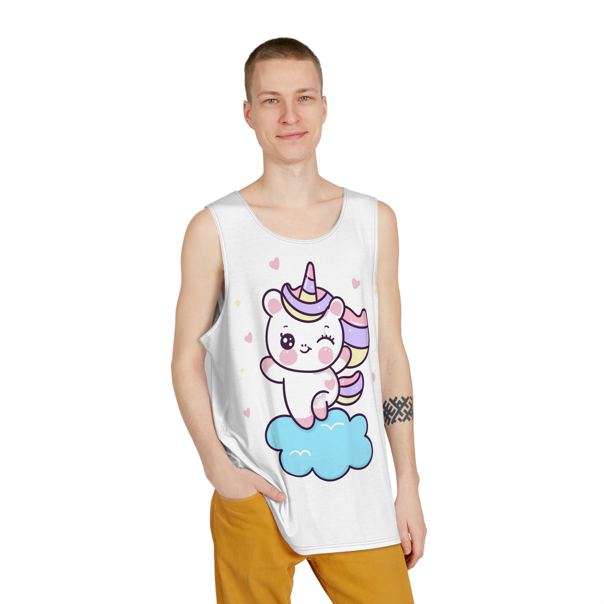 Unicorn Cloud Kawaii Animal Cartoon Fairytale Character Mens Tank Aop - Image 3
