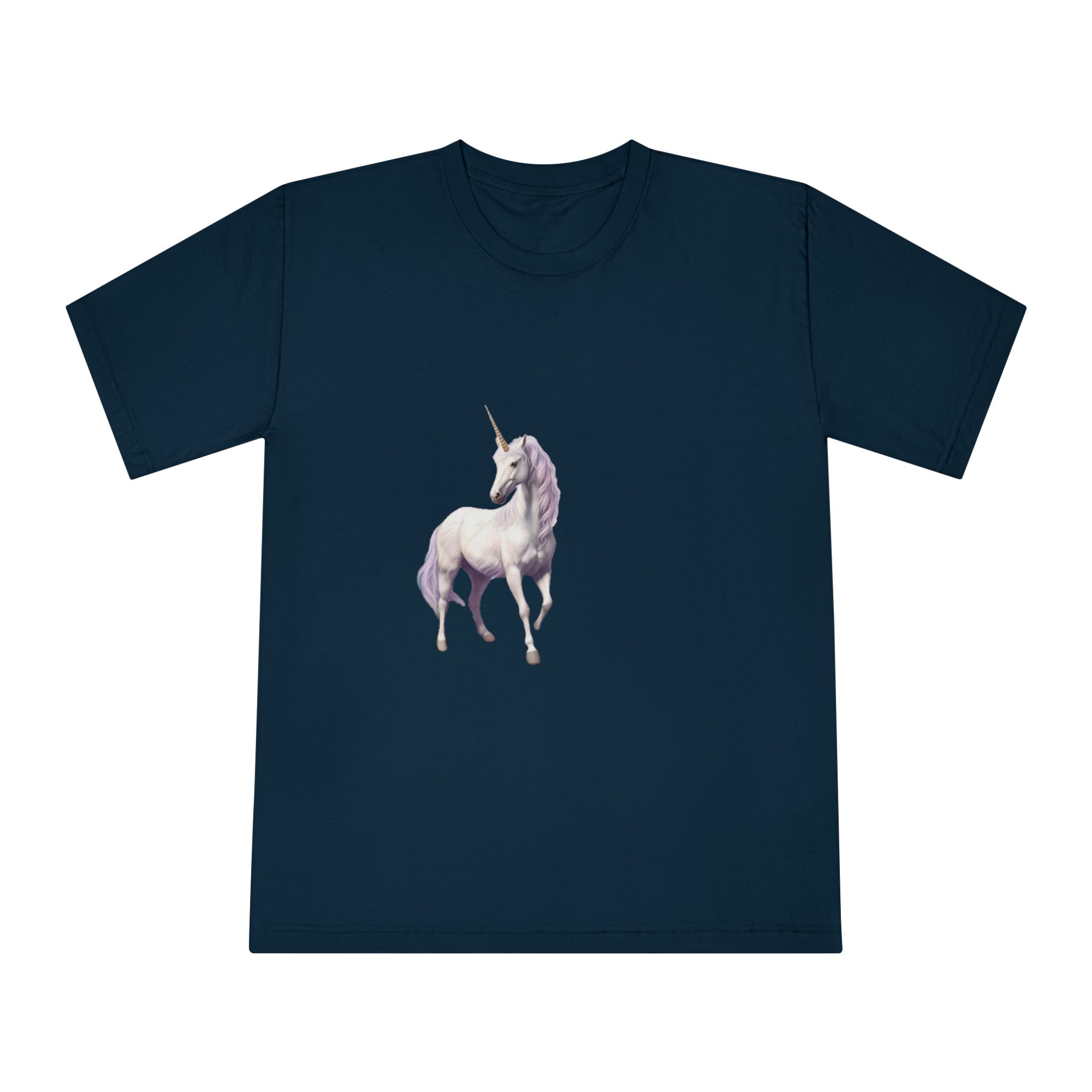 Unicorn Standing Field Flowers With Mountains Background Generative Ai Unisex Classic Crewneck T Shirt - Image 17
