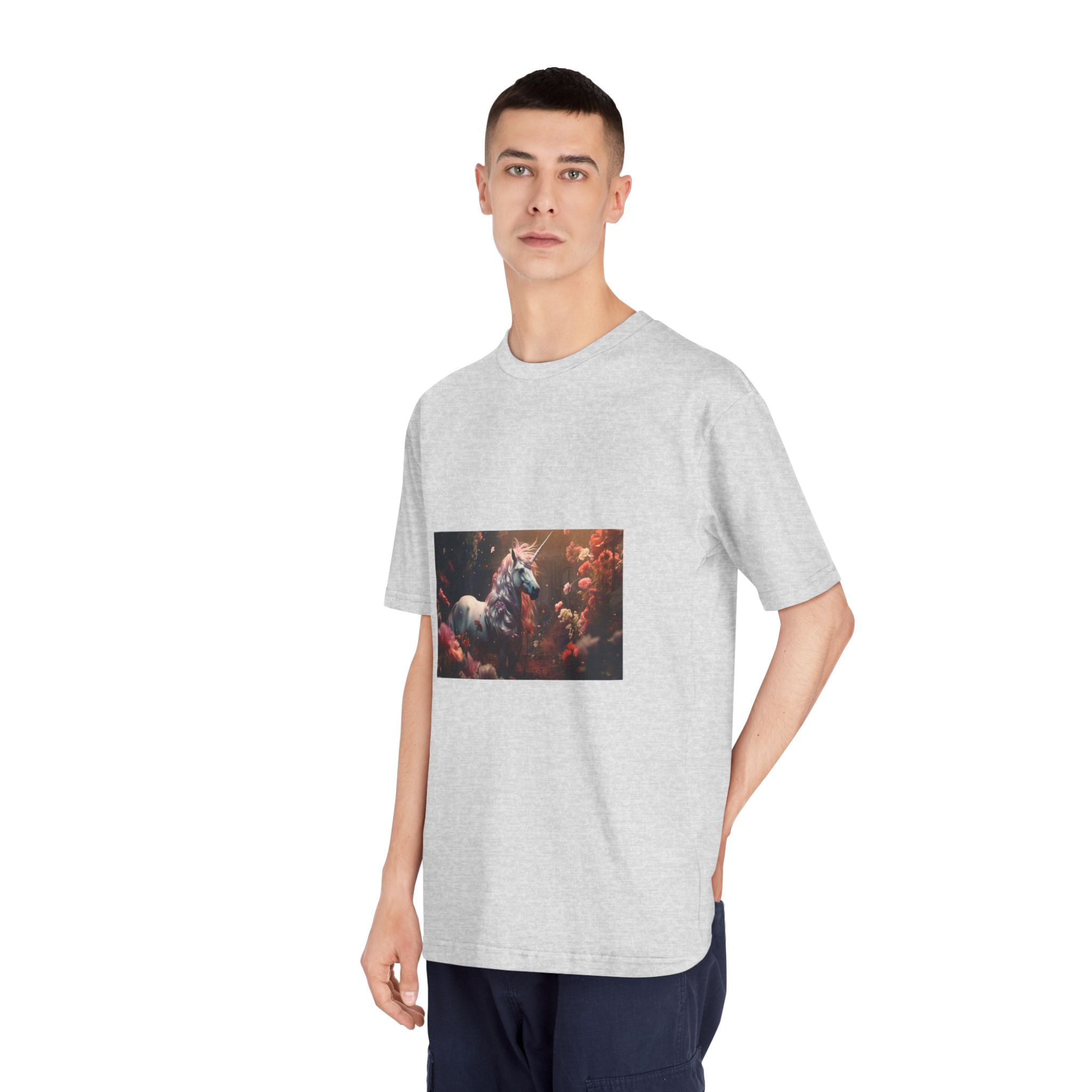 Unicorn With Long Mane Standing Field Flowers Generative Ai Unisex Classic Crewneck T Shirt - Image 16