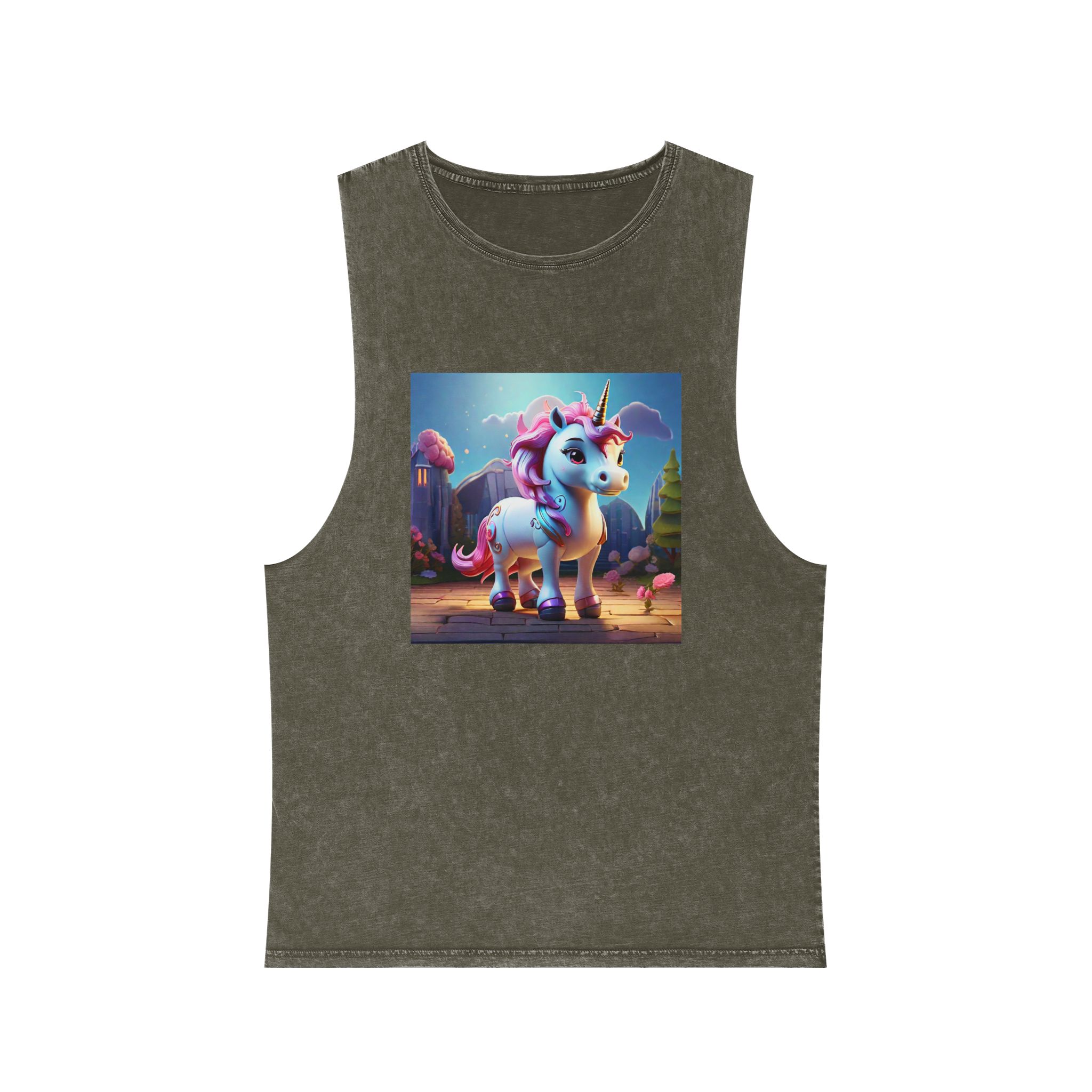 Animated Unicorn Children Generated By Ai (8) Unisex Stonewash Tank Top - Image 5