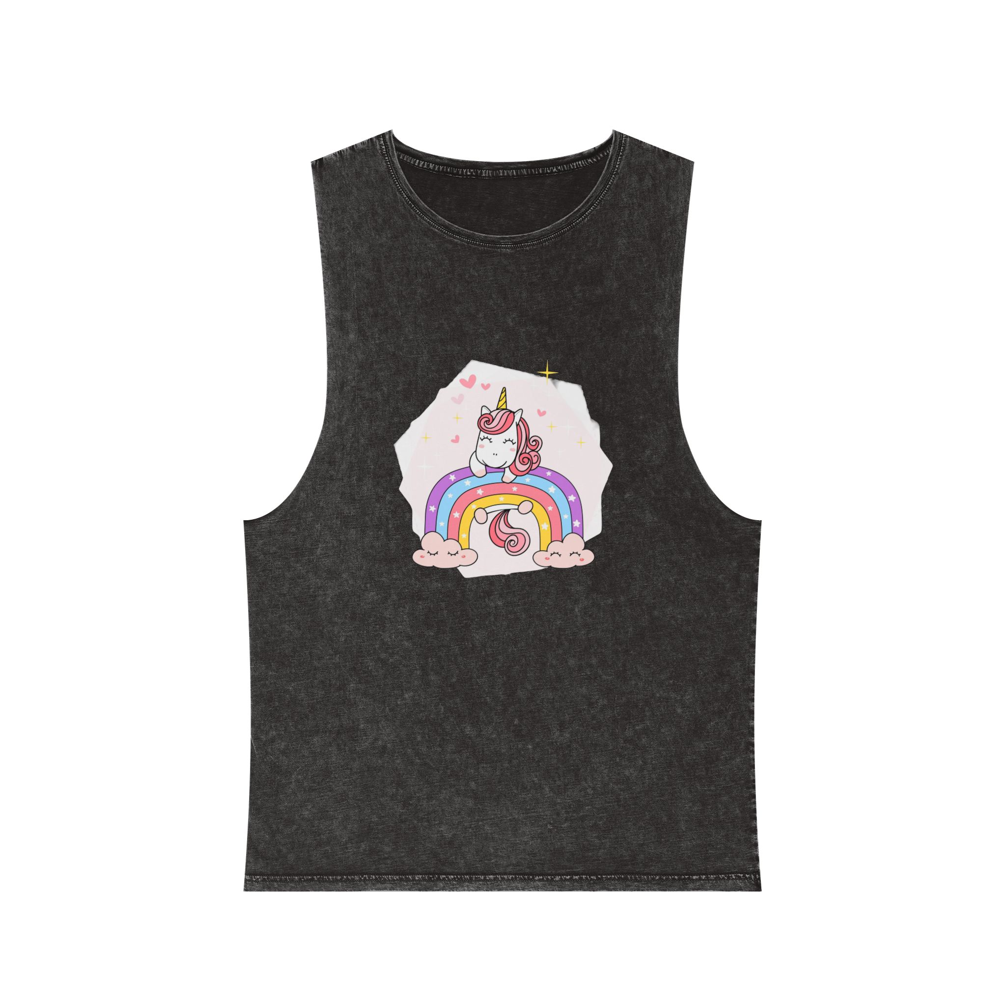 Cute Unicorn Magical Purple Rainbow Simple Doodle Outline Cartoon Illustration Unisex Stonewash Tank Top