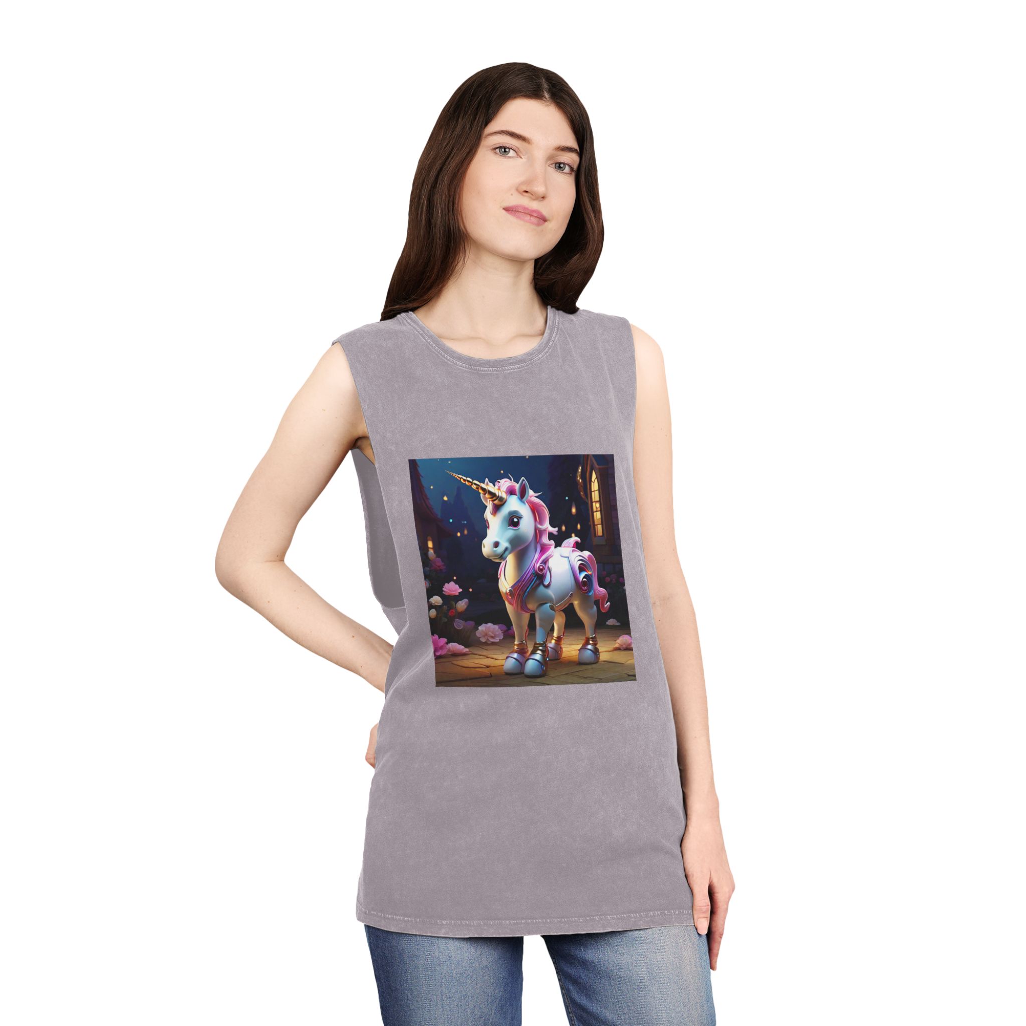 Animated Unicorn Children Generated By Ai (9) Unisex Stonewash Tank Top - Image 20