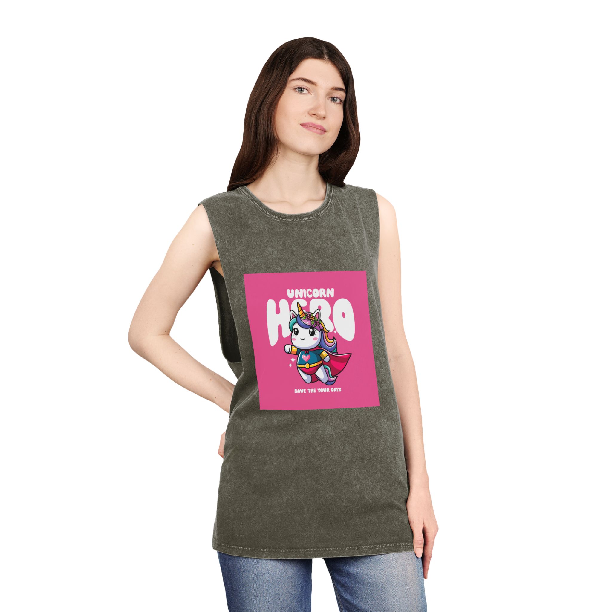Unicorn Hero Unisex Stonewash Tank Top - Image 8