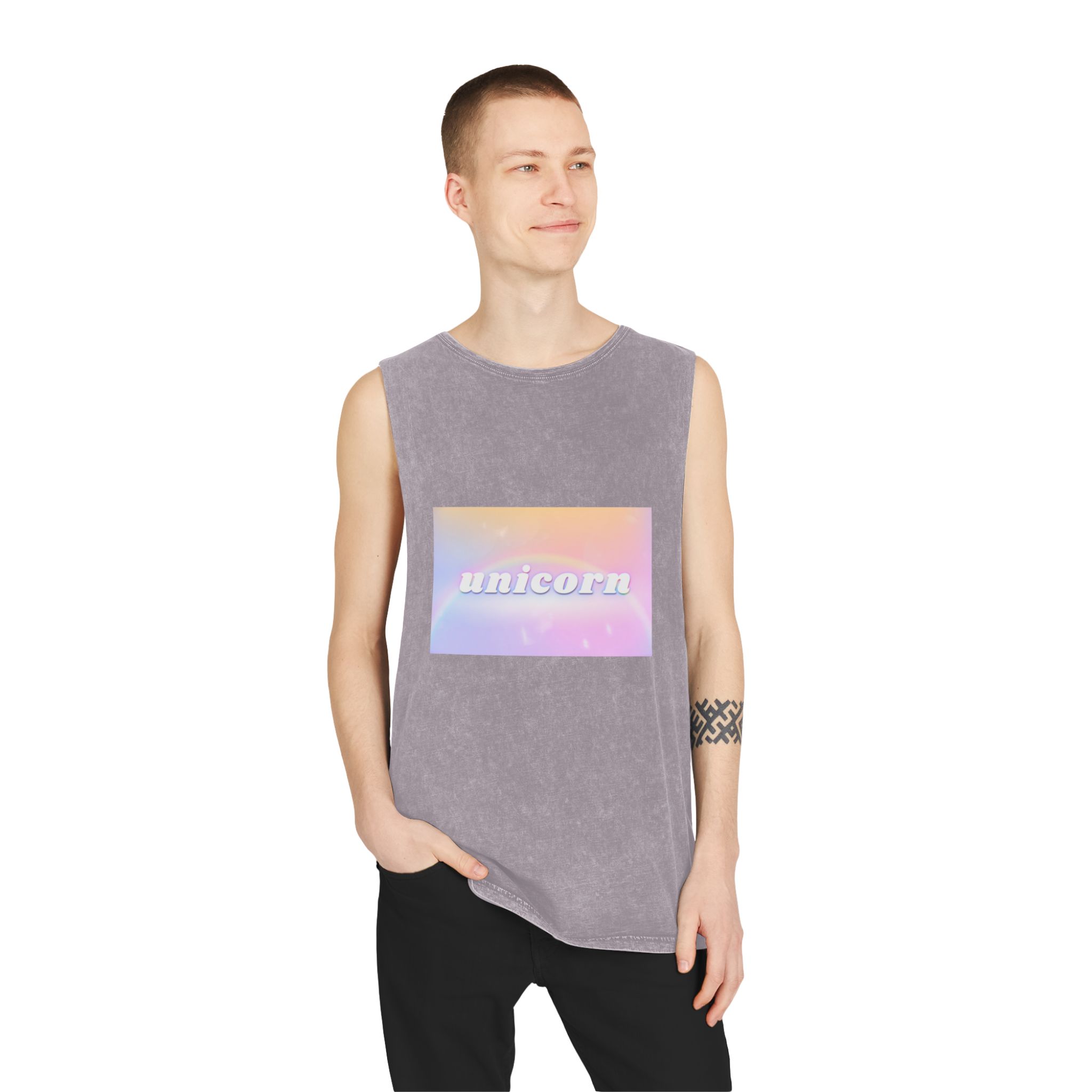 Unicorn Aesthetic Typography Colorful Glowing Rainbow Font Unisex Stonewash Tank Top - Image 19