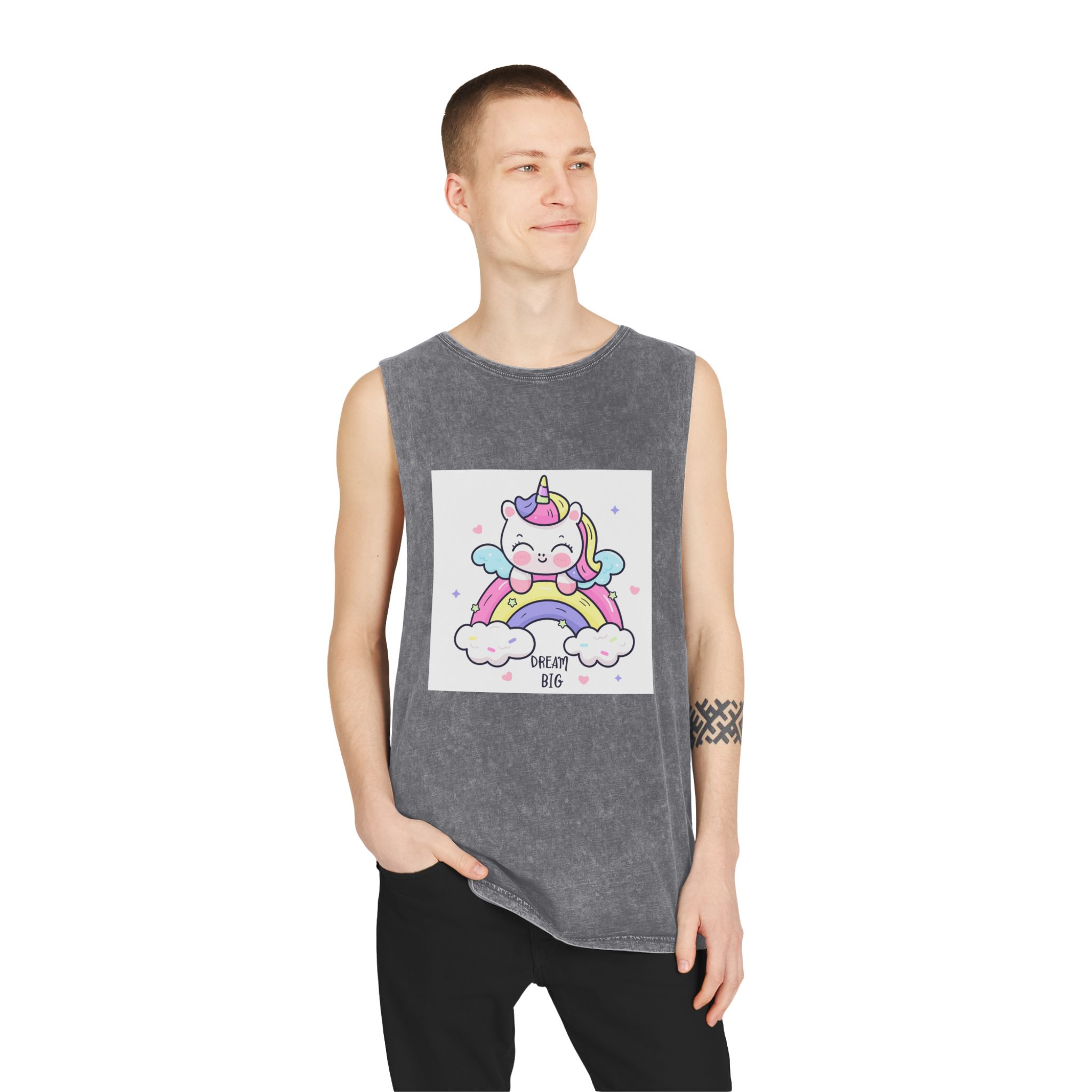 Cute Unicorn Rainbow Kawaii Animal Baby Cartoon Dream Big Unisex Stonewash Tank Top - Image 11