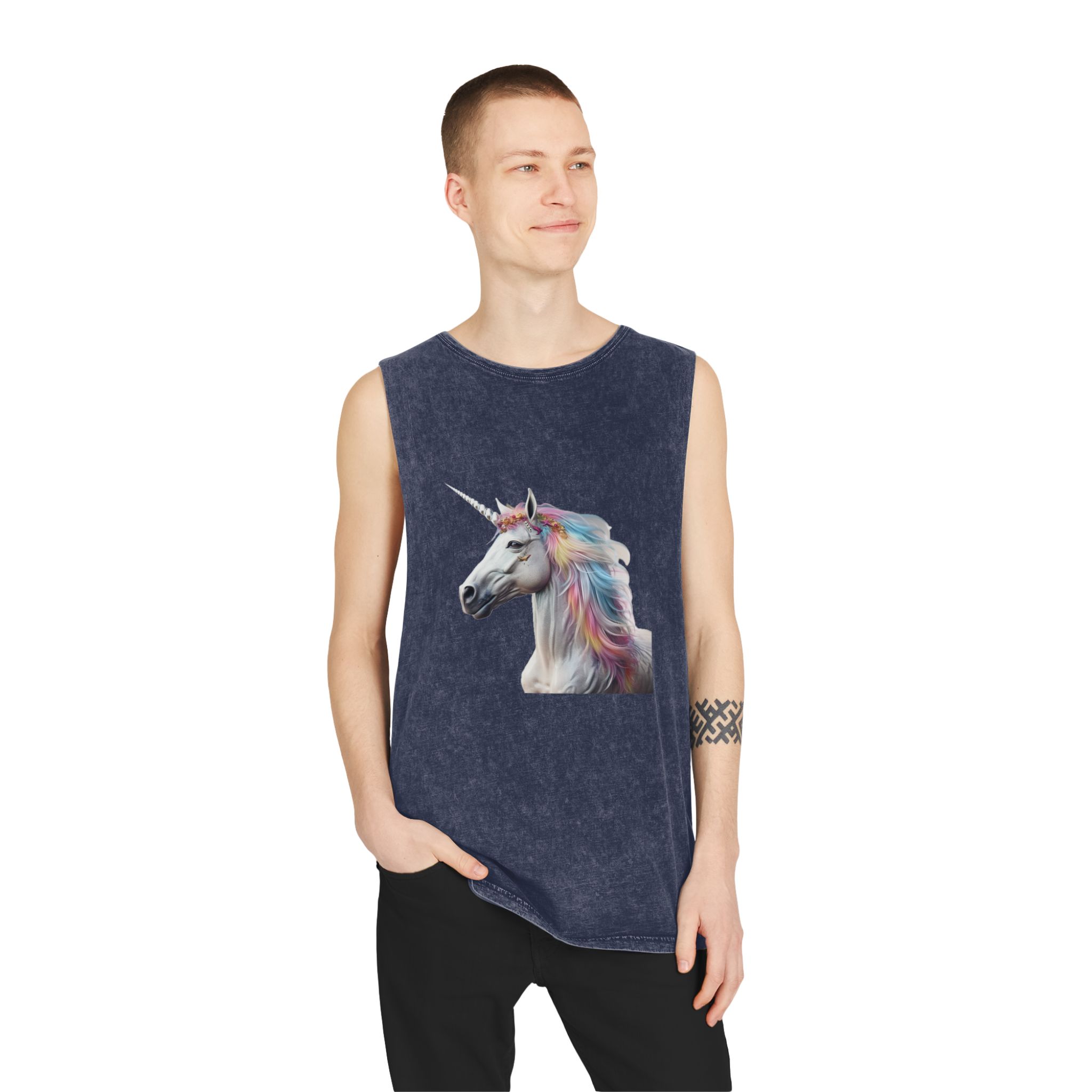 Colorful 3d Mythical Unicorn (3) Unisex Stonewash Tank Top - Image 15