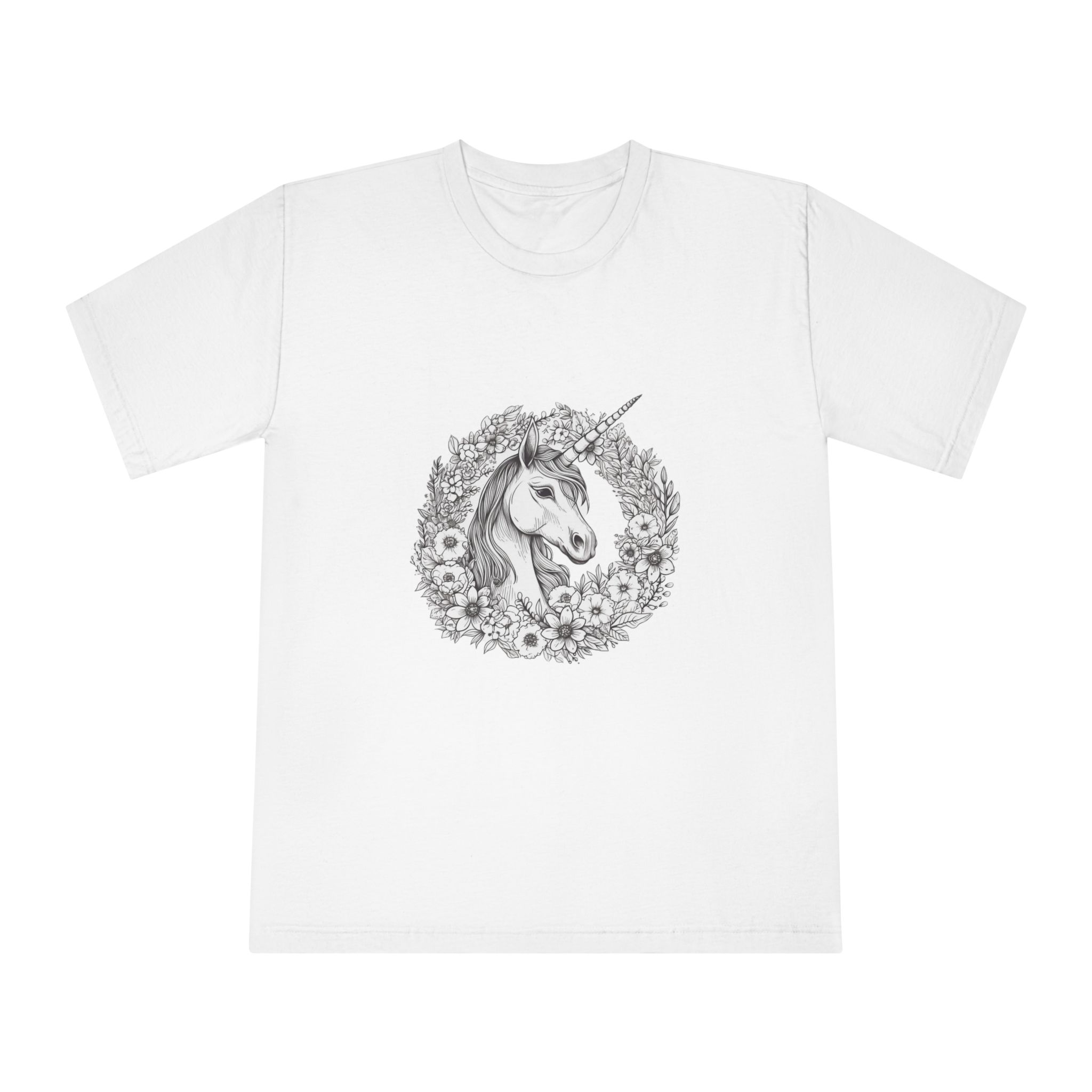 Unicorn With Horn Flowers Wreath Generative Ai Unisex Classic Crewneck T Shirt