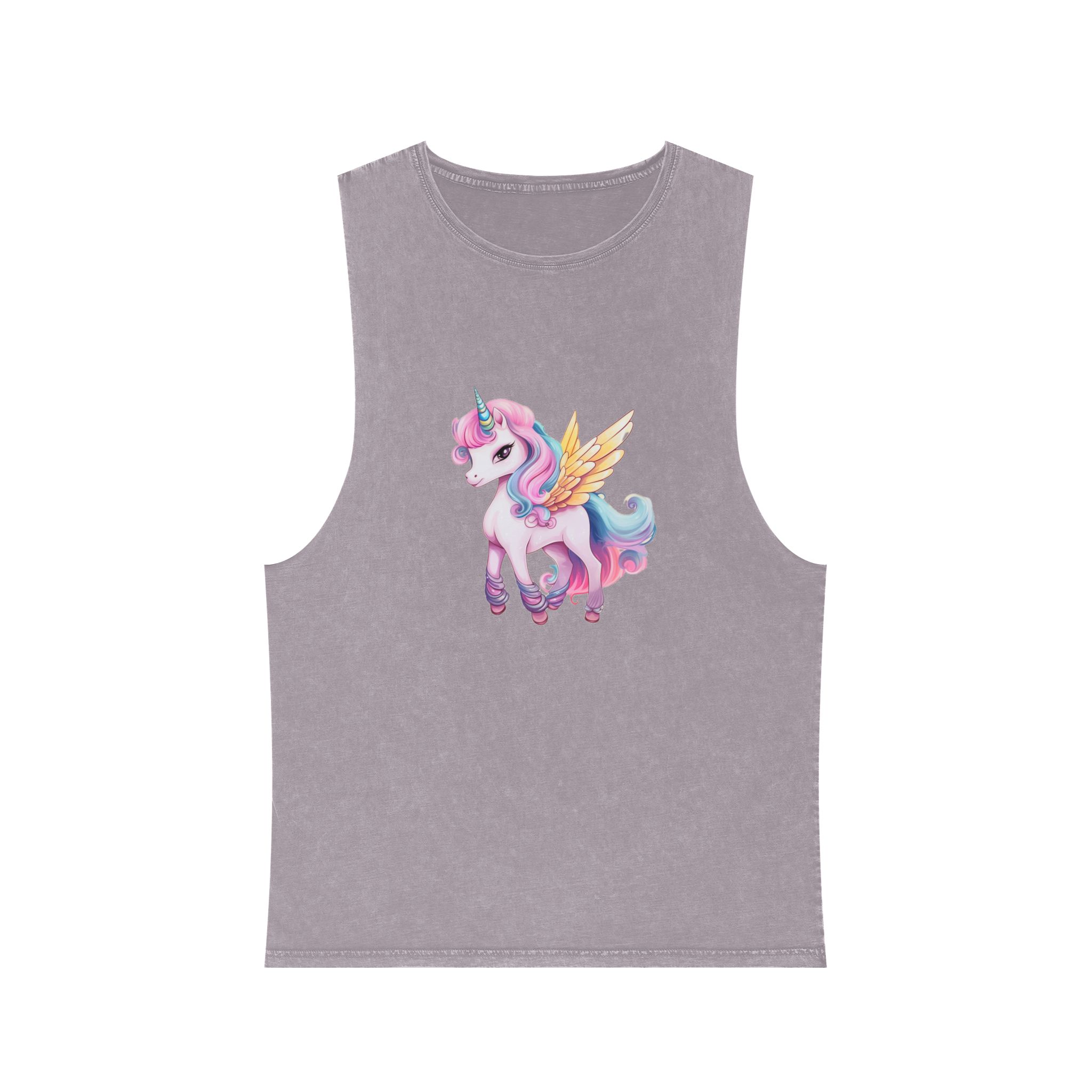 There Is Cartoon Unicorn With Pink Mane Blue Tail Generative Ai Unisex Stonewash Tank Top - Image 17