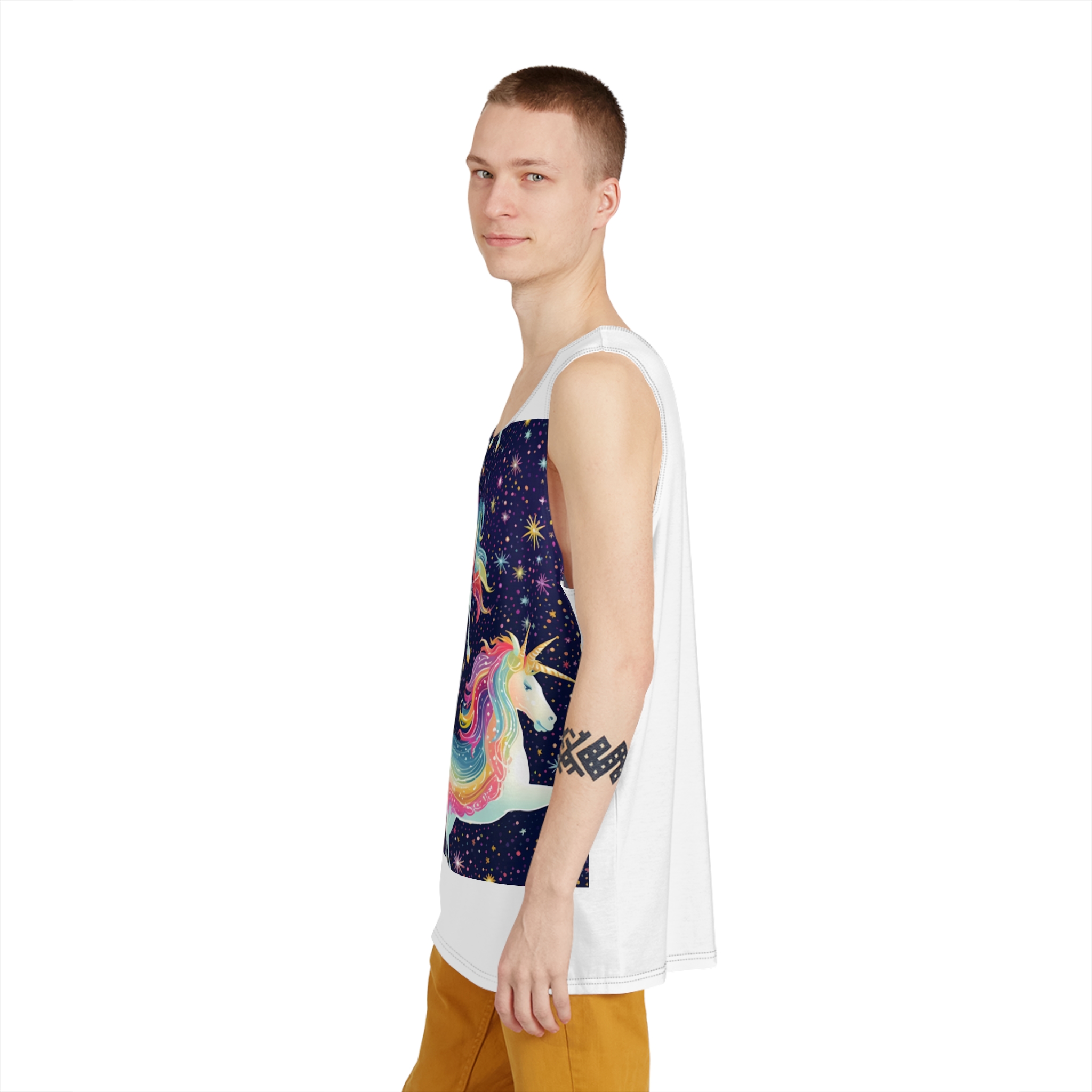 Seamless Pattern With Unicorns Stars Dark Background Generative Ai Mens Tank Aop