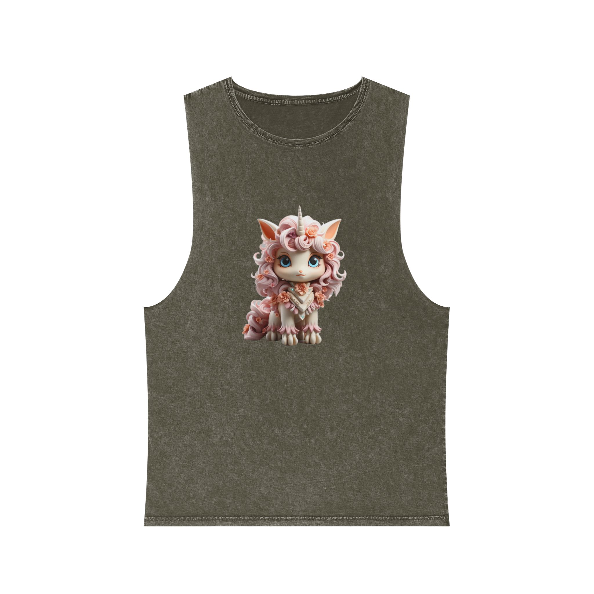 There Is Small Toy Unicorn With Pink Hair Generative Ai Unisex Stonewash Tank Top - Image 5